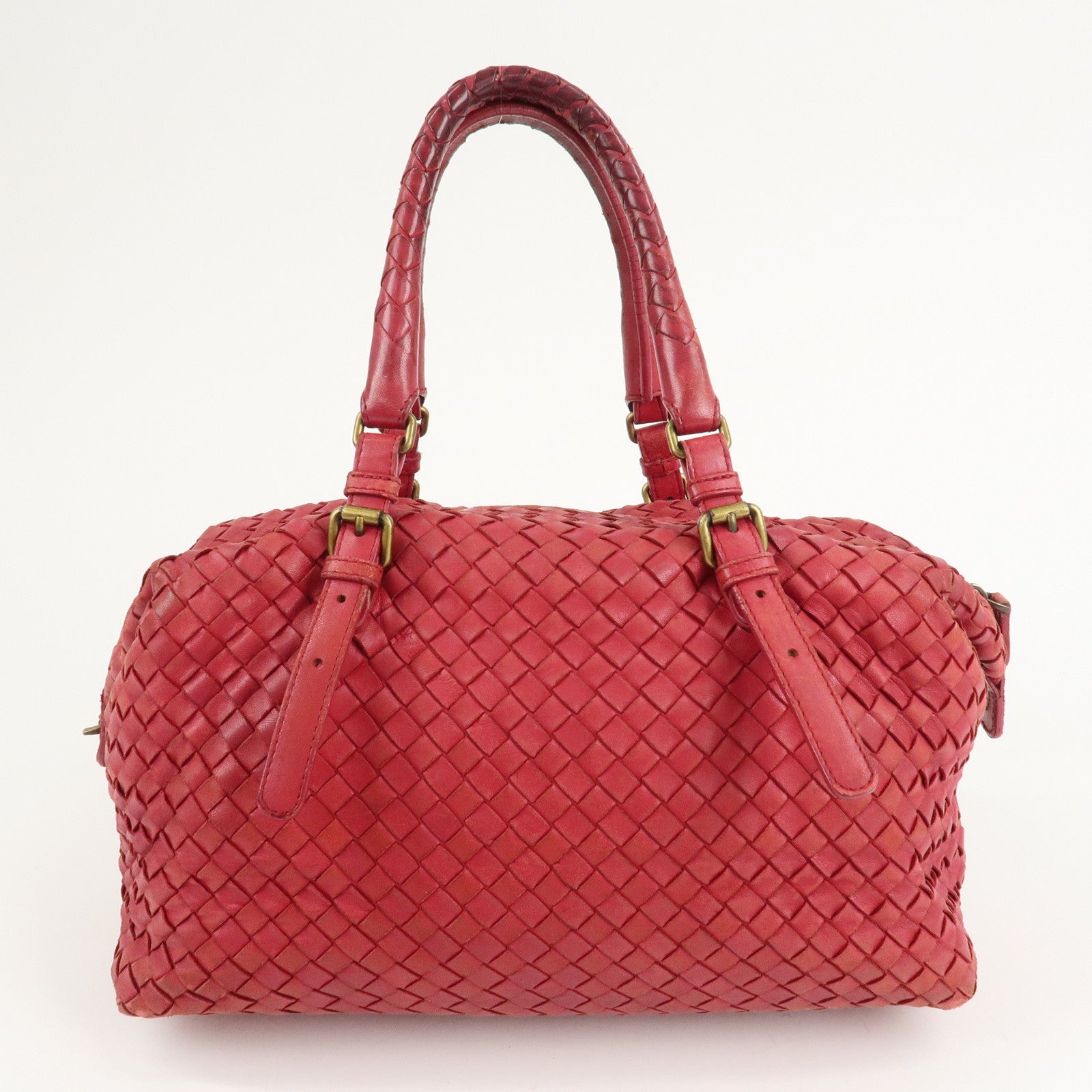 BOTTEGA VENETA Intrecciato Leather Montaigne Boston Bag Red