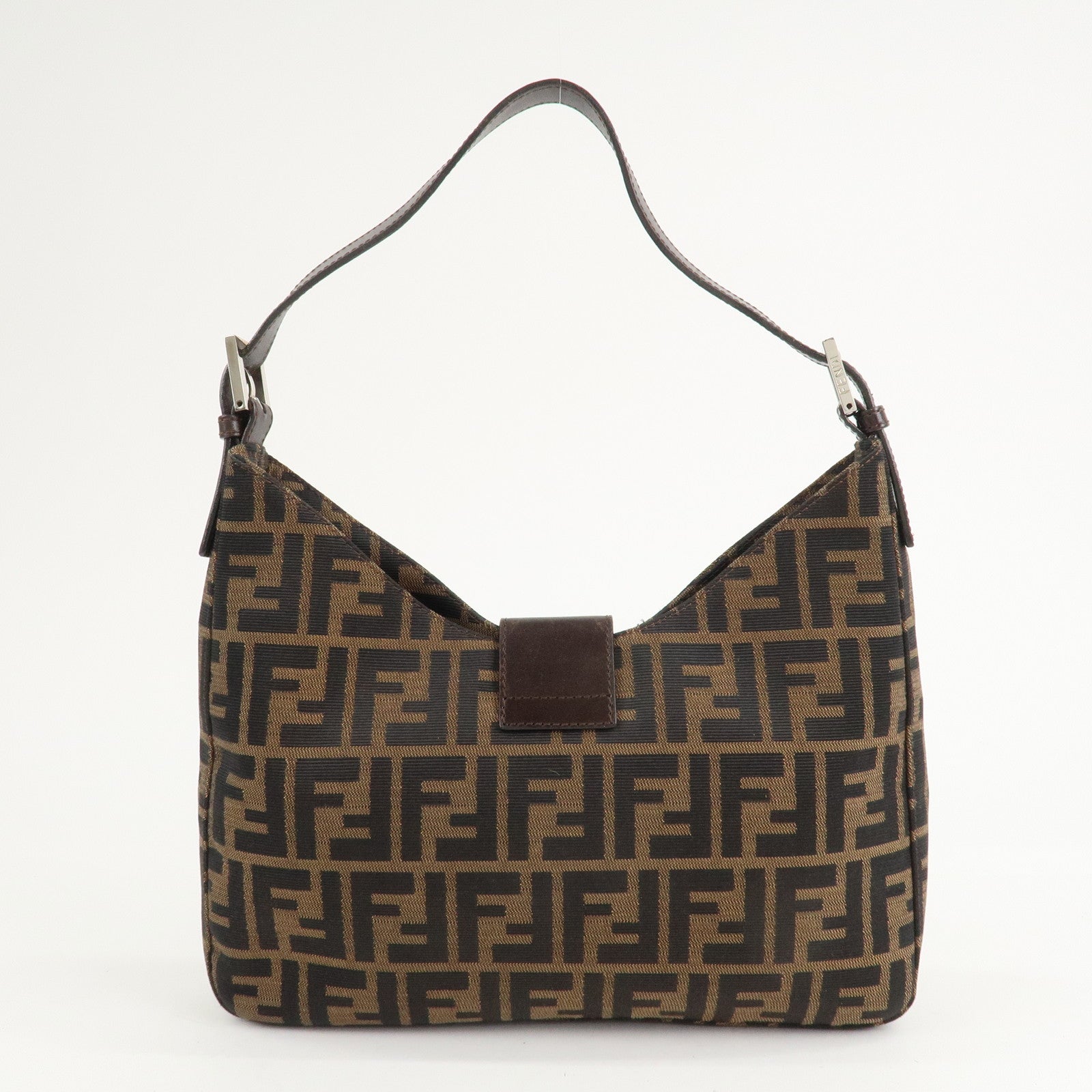 FENDI Zucca Canvas Leather Shoulder Bag Brown 26569