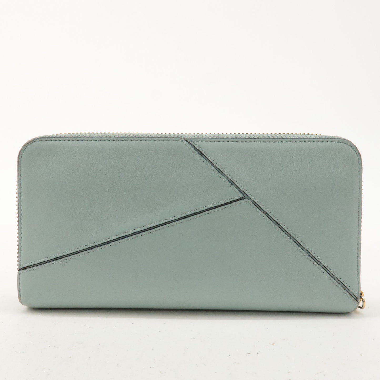 LOEWE Leather Puzzle Zip Around Long Wallet Stone Blue