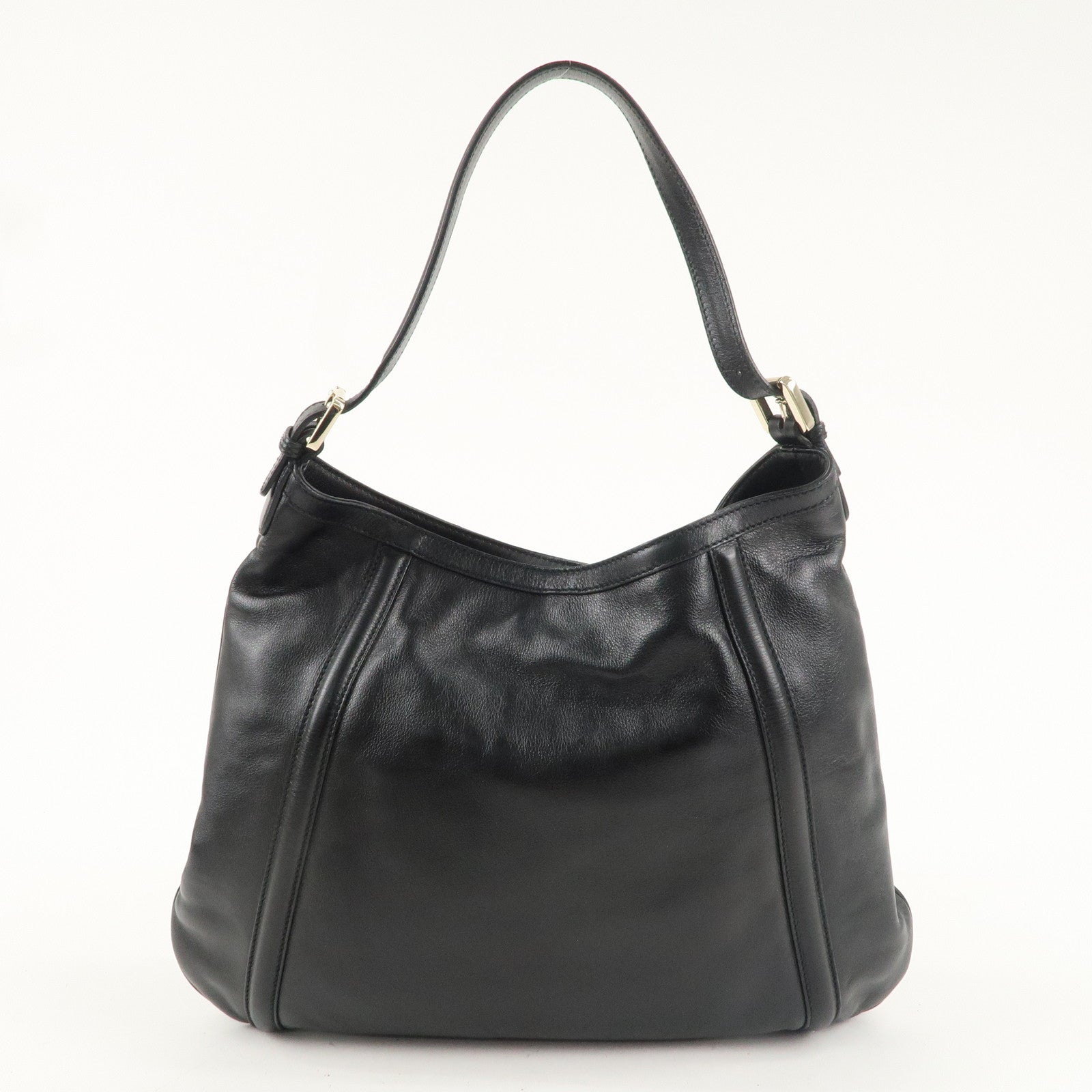 GUCCI Interlocking G Leather One Shoulder Bag Black 162740