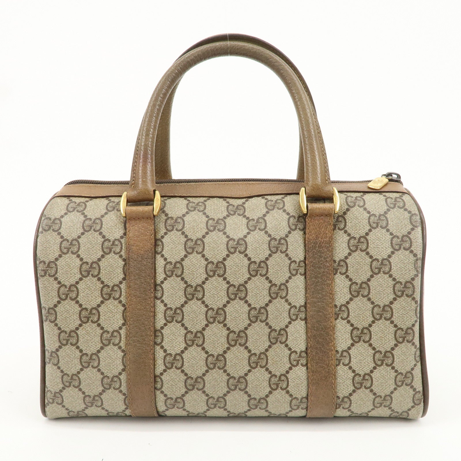 GUCCI Old Gucci Sherry GG Plus Leather Boston Bag Beige Brown