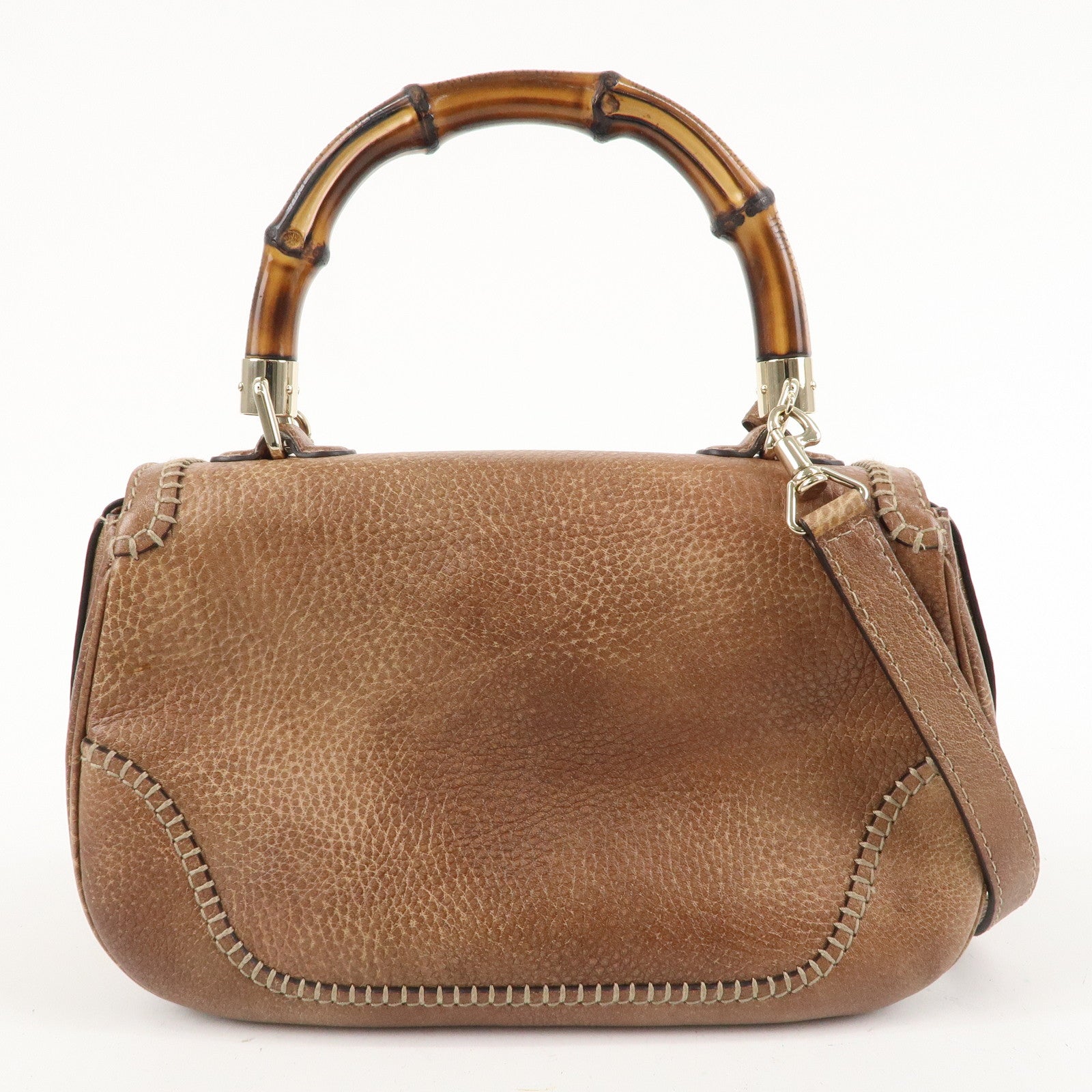 GUCCI New Bamboo Leather 2WAY Bag Hand Bag Light Brown 224964