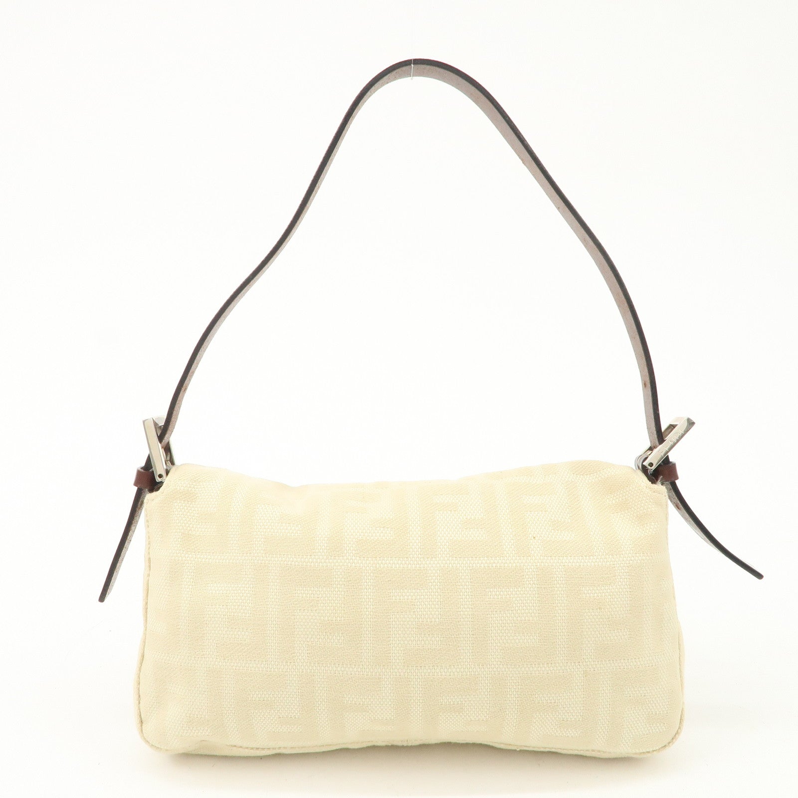 FENDI Zucca Mamma Baguette Canvas Shoulder Bag Beige White 26424 Used