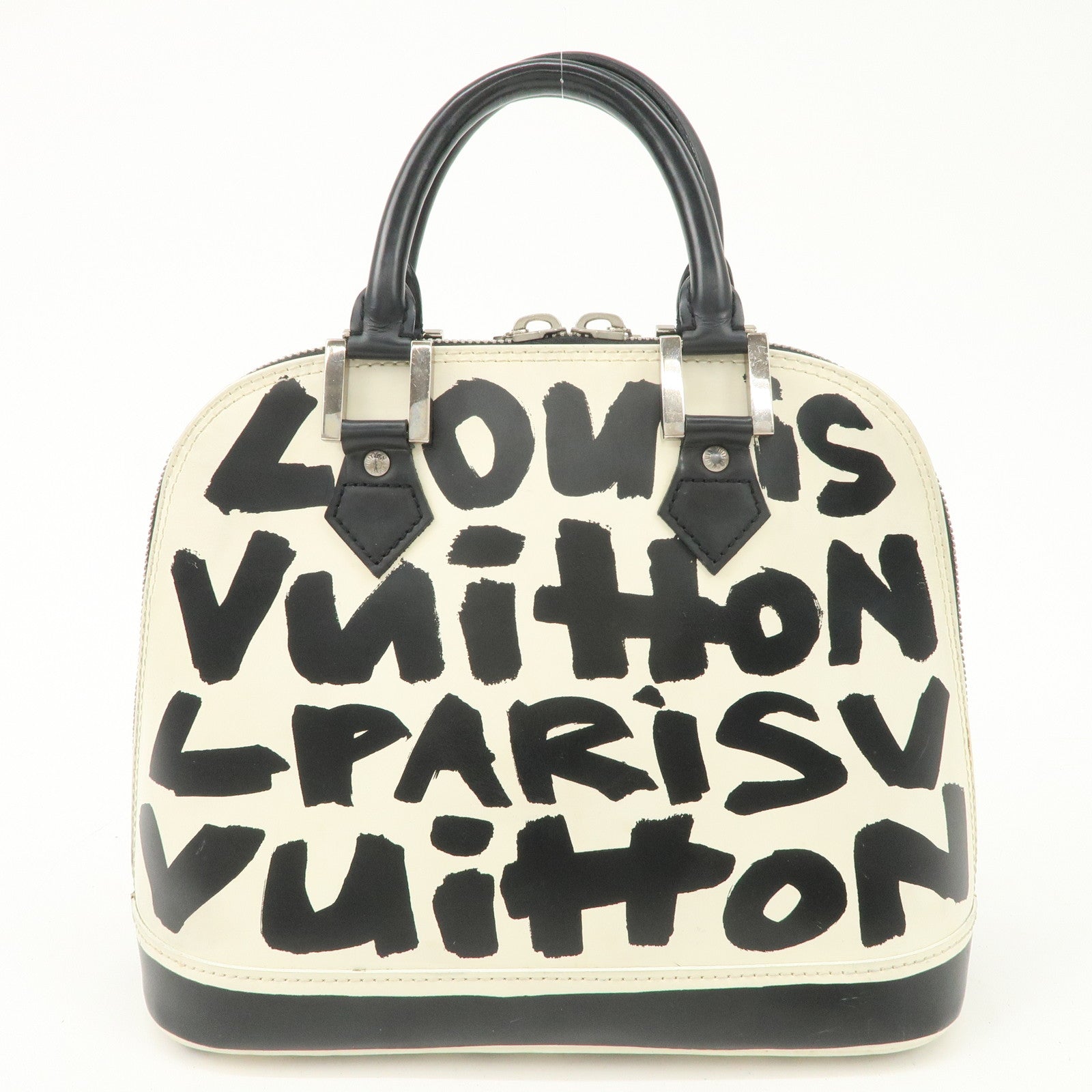 Louis Vuitton Graffiti Alma MM Hand Bag White Black Used