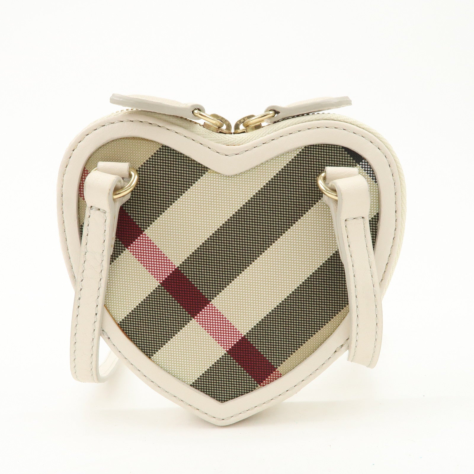 BURBERRY Canvas Leather Shoulder Pouch Nova Plaid Ivory Used