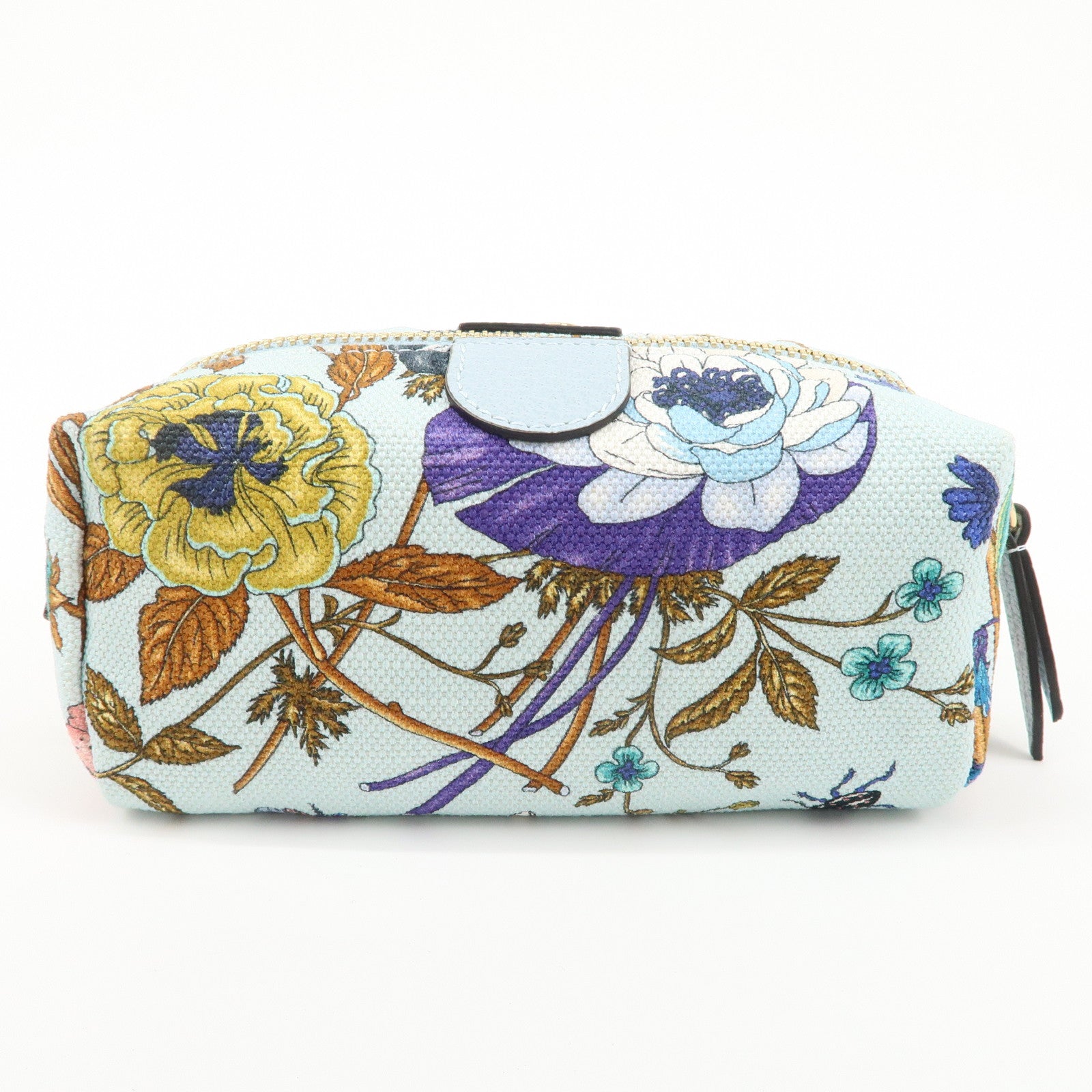 GUCCI Ophidia GG Flora Canvas Leather Pouch Blue 577355