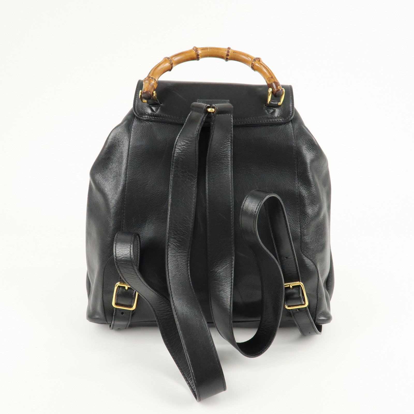 GUCCI Bamboo Leather Back Pack Black Ruck Sack 003.2058.0016