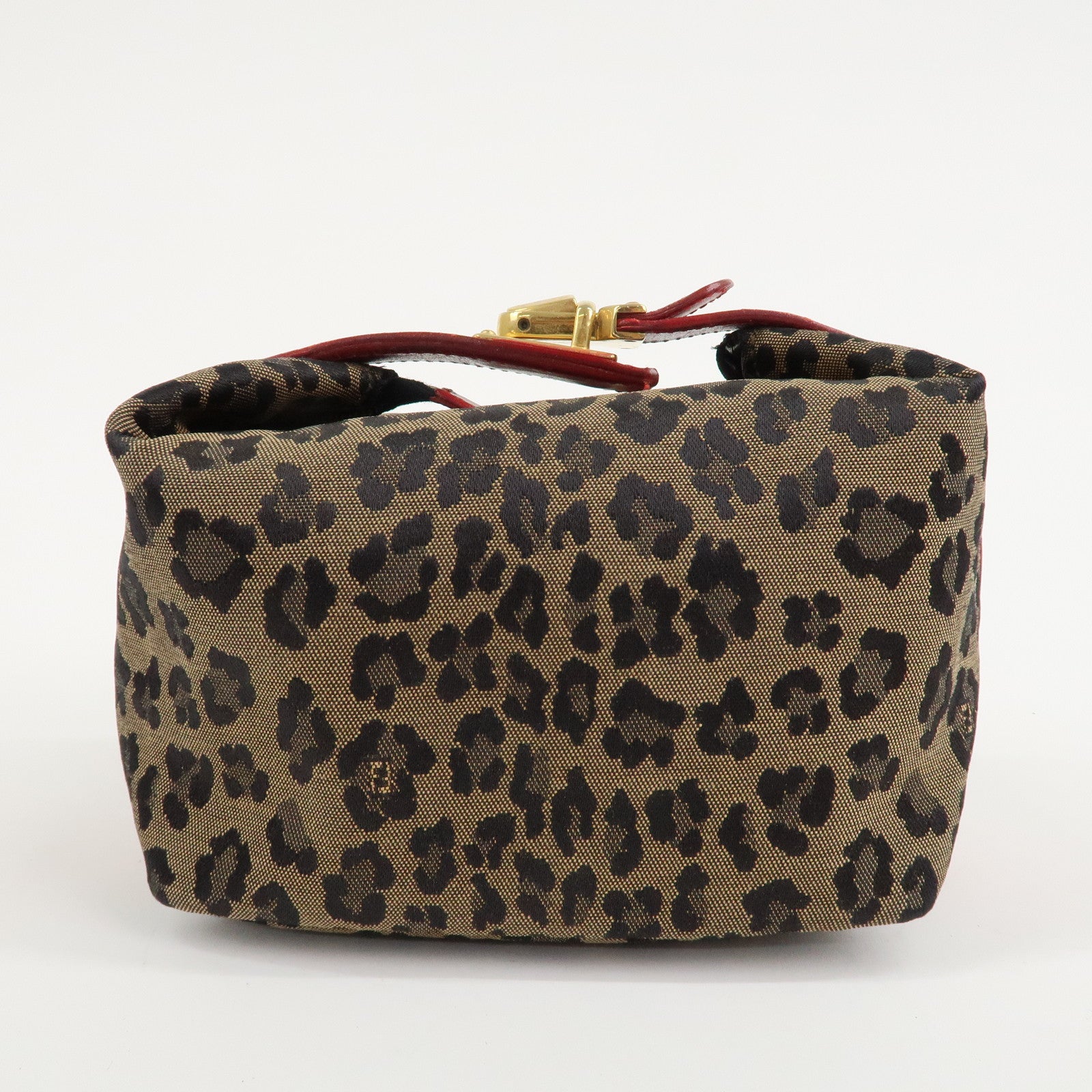 FENDI Canvas Leather Leopard Vanity Bag Pouch Brown Red 26360