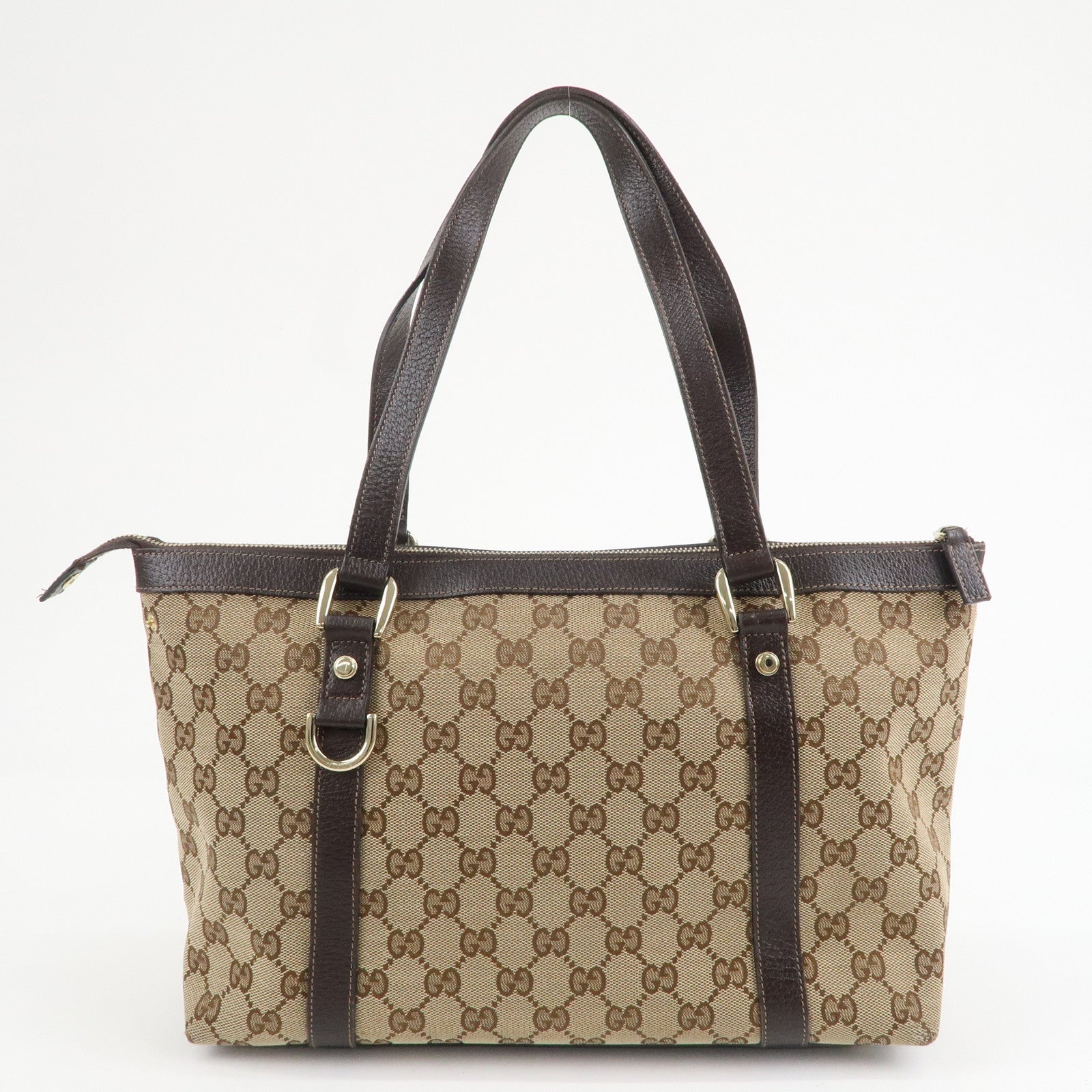 GUCCI Abbey GG Canvas Leather Tote Bag Beige Brown 141470