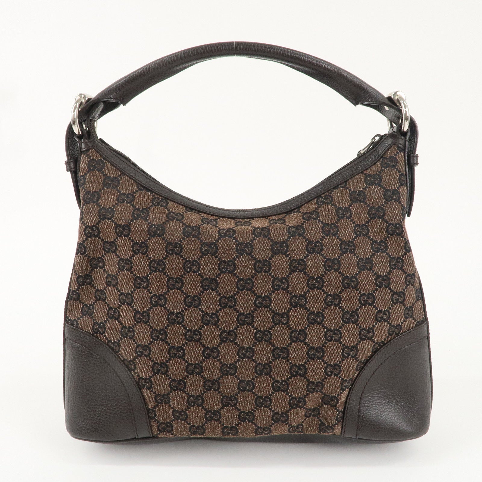 GUCCI GG Canvas Leather One Shoulder Bag Dark Brown 289715