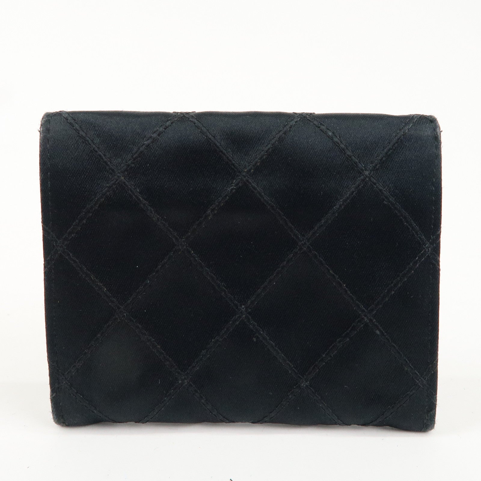 CHANEL Bicolore Satin Coin Case Coin Purse Black