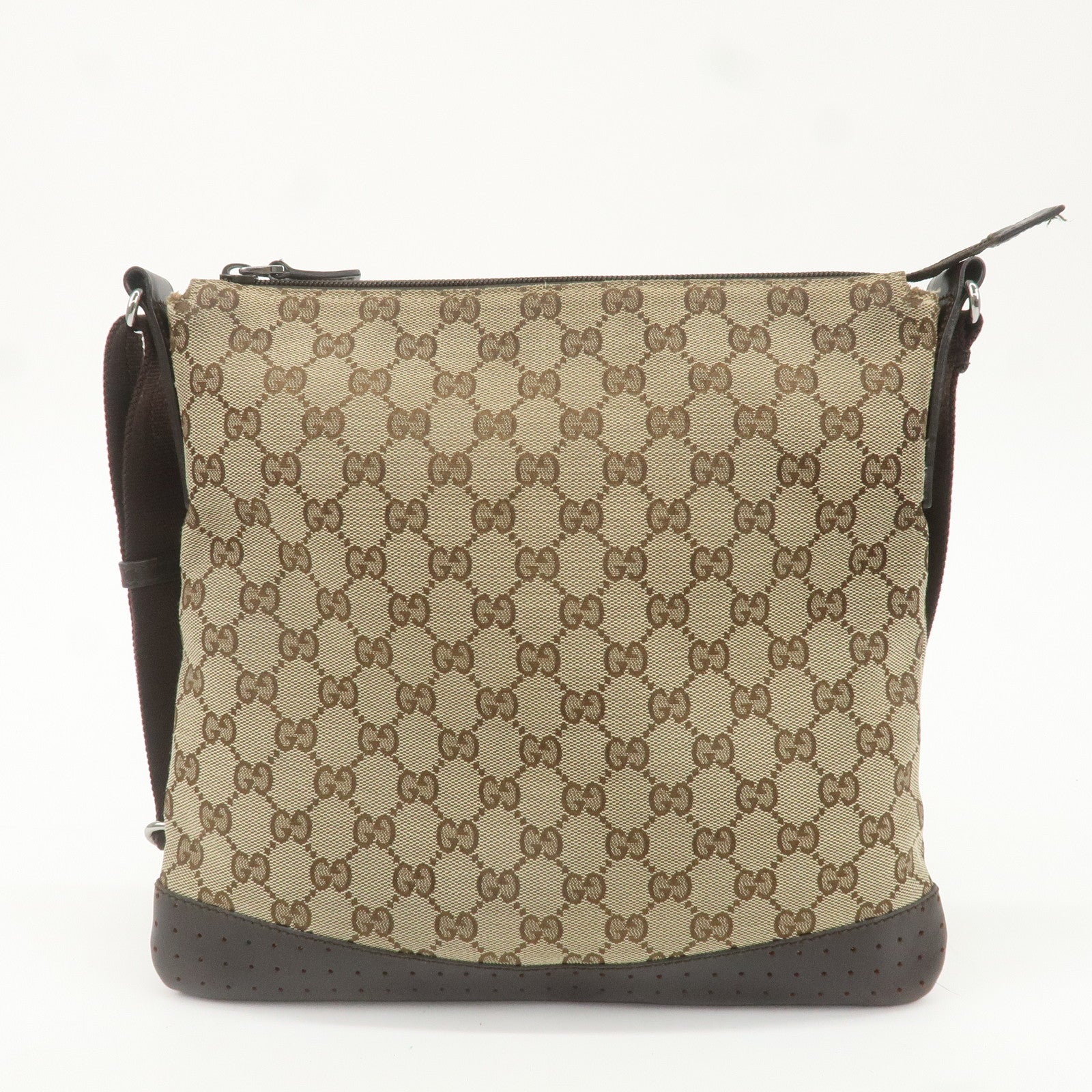 GUCCI GG Canvas Leather Shoulder Bag Crossbody Bag Brown 145857