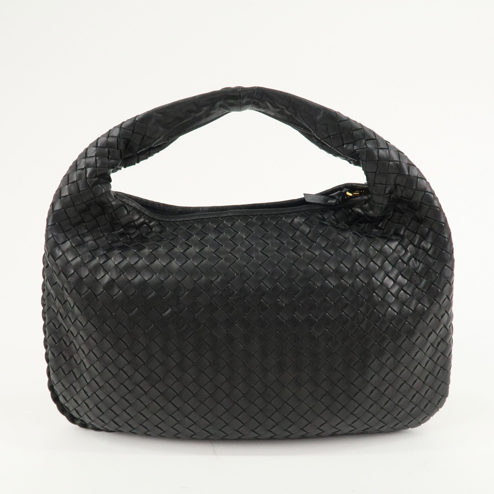 BOTTEGA VENETA Hobo Intrecciato Leather Shoulder Bag Black 115653