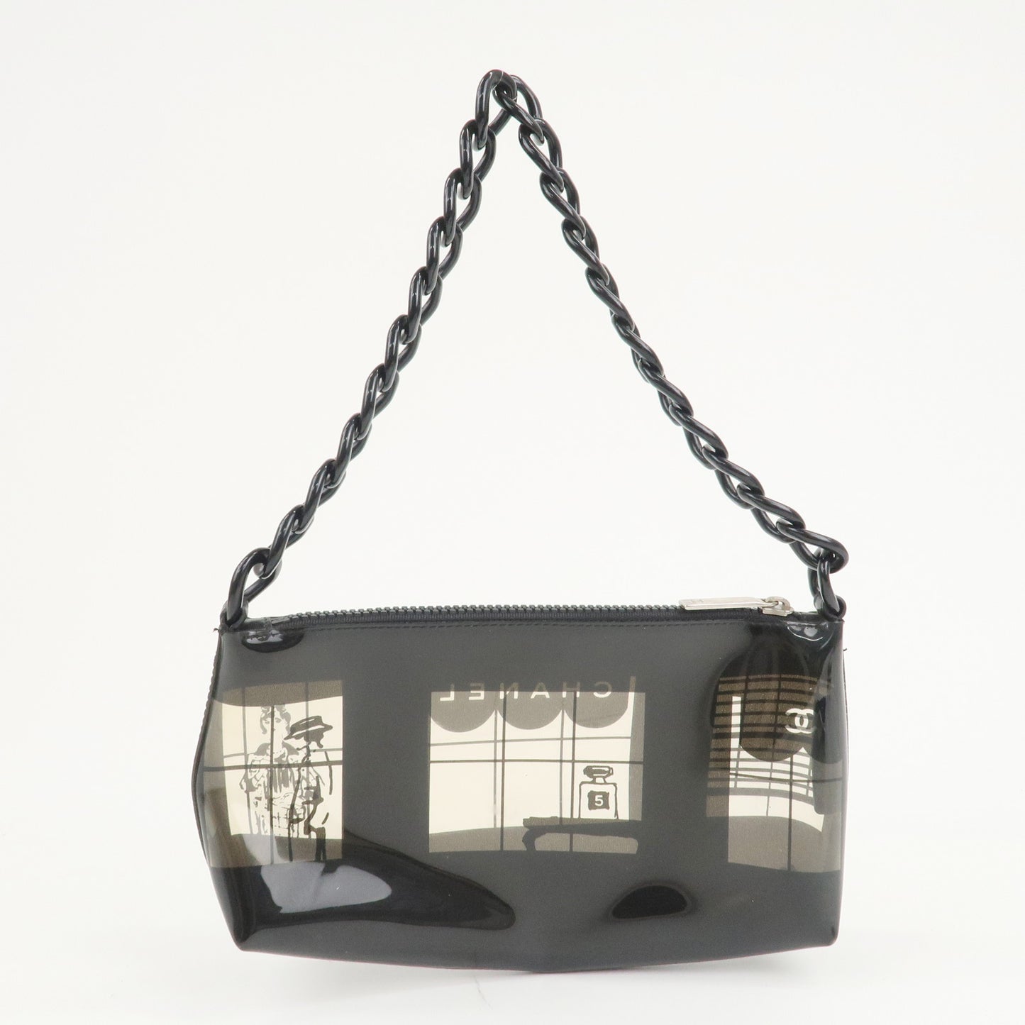 CHANEL Windows Line Vinyl Chain Shoulder Bag Black 8048946