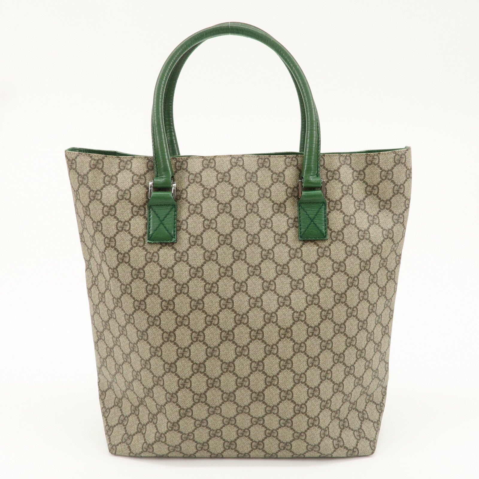 GUCCI GG Supreme Leather Tote Bag Beige Green 131220