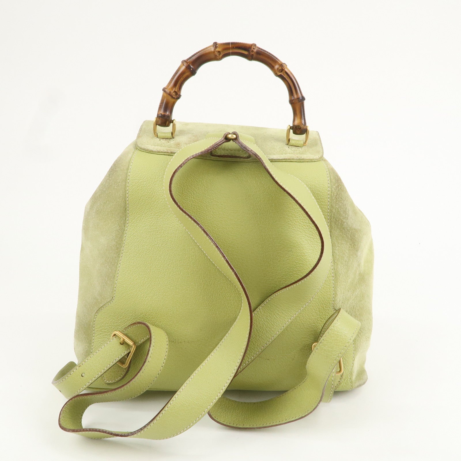 GUCCI Bamboo Suede Leather Back Pack Light Green 003.2058