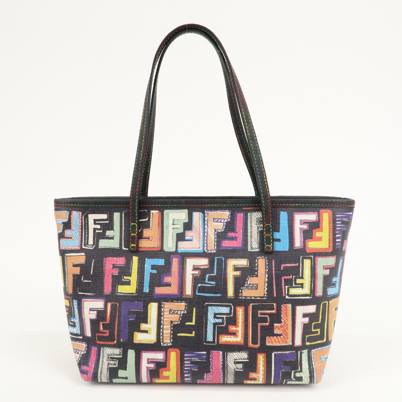 FENDI Zucca PVC Tote Bag Hand Bag Black Multi Color BBH223