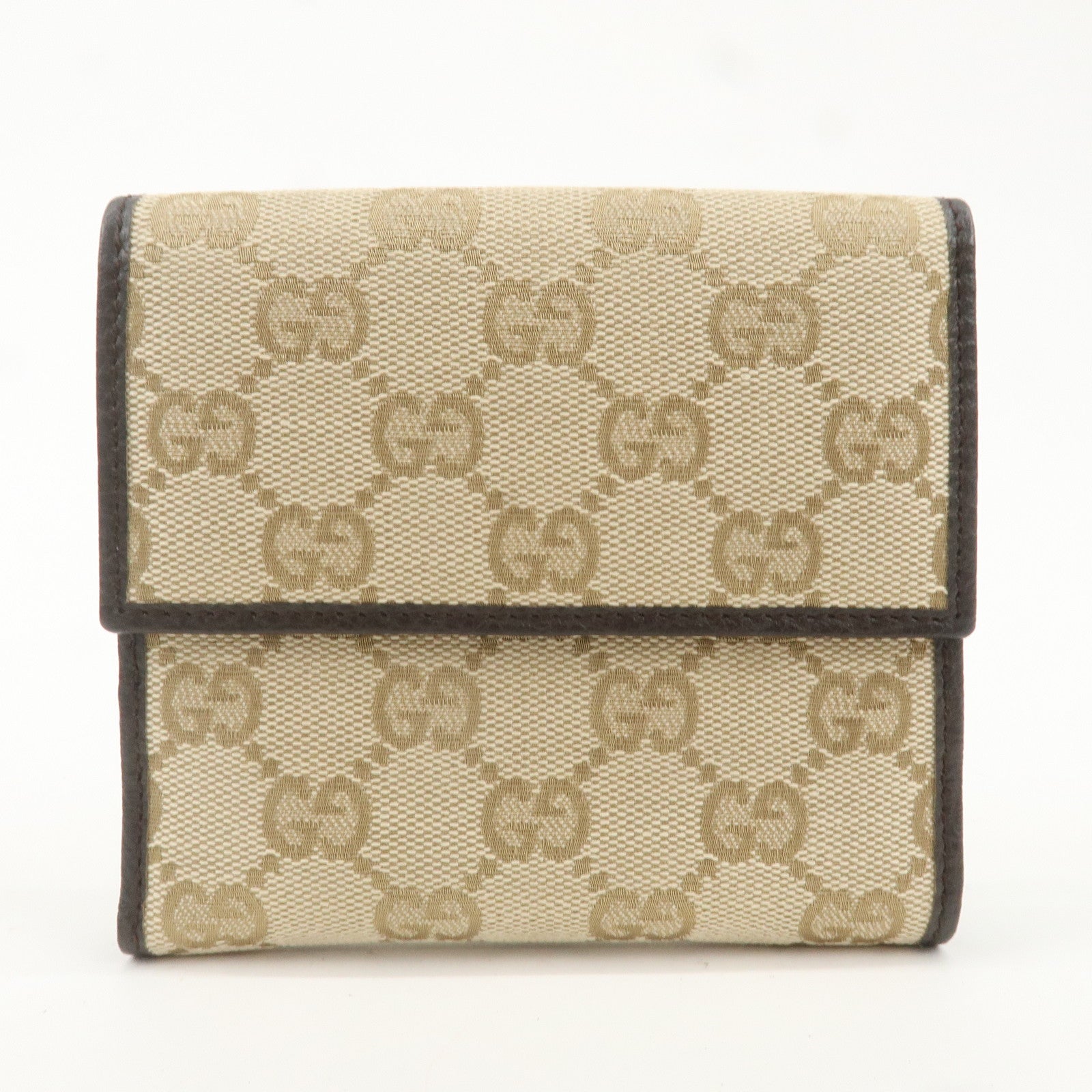 GUCCI Bamboo GG Canvas Leather Double Hook Bifold Wallet 335970