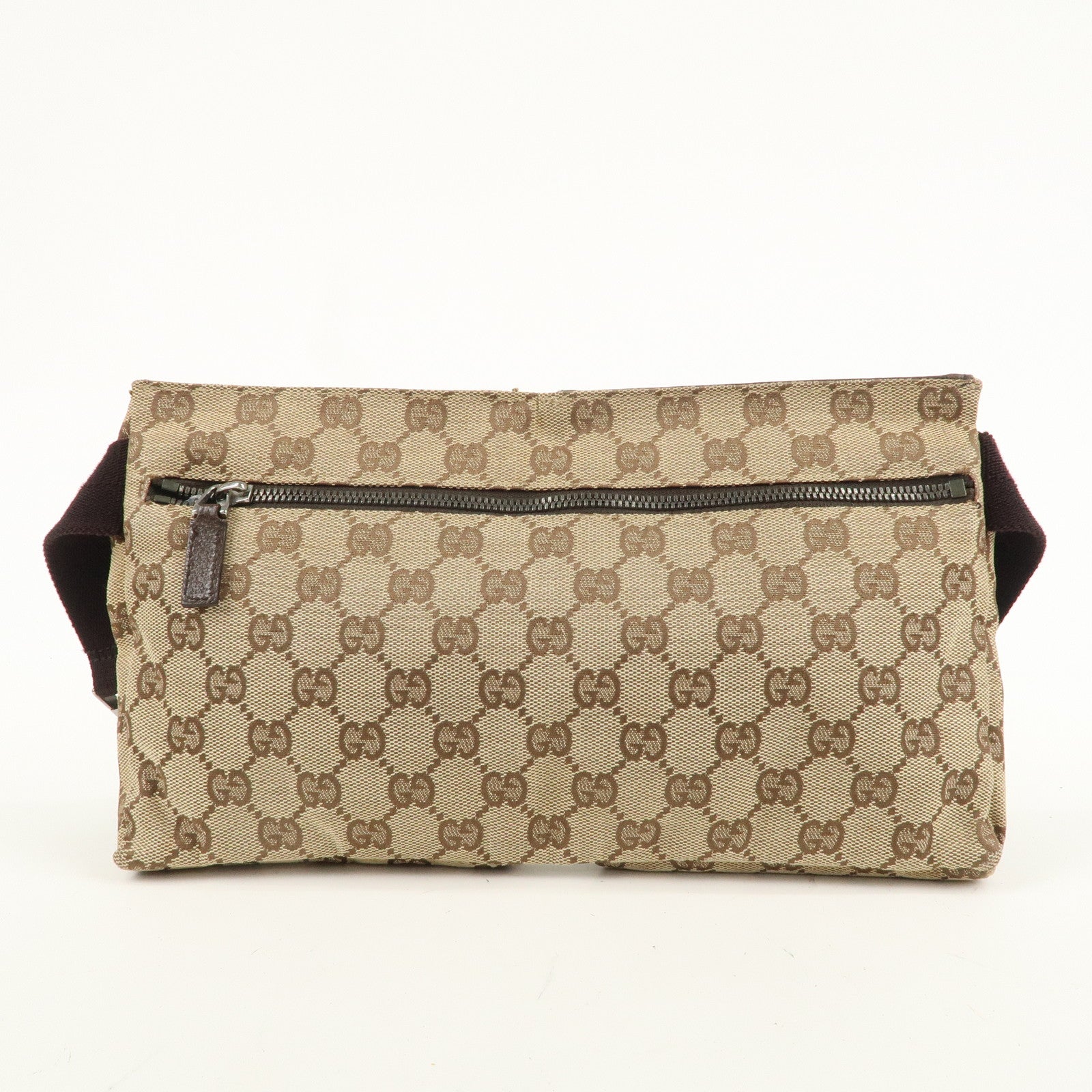 GUCCI GG Canvas Leather Waist Bag Crossbody Bag Beige Brown 28566