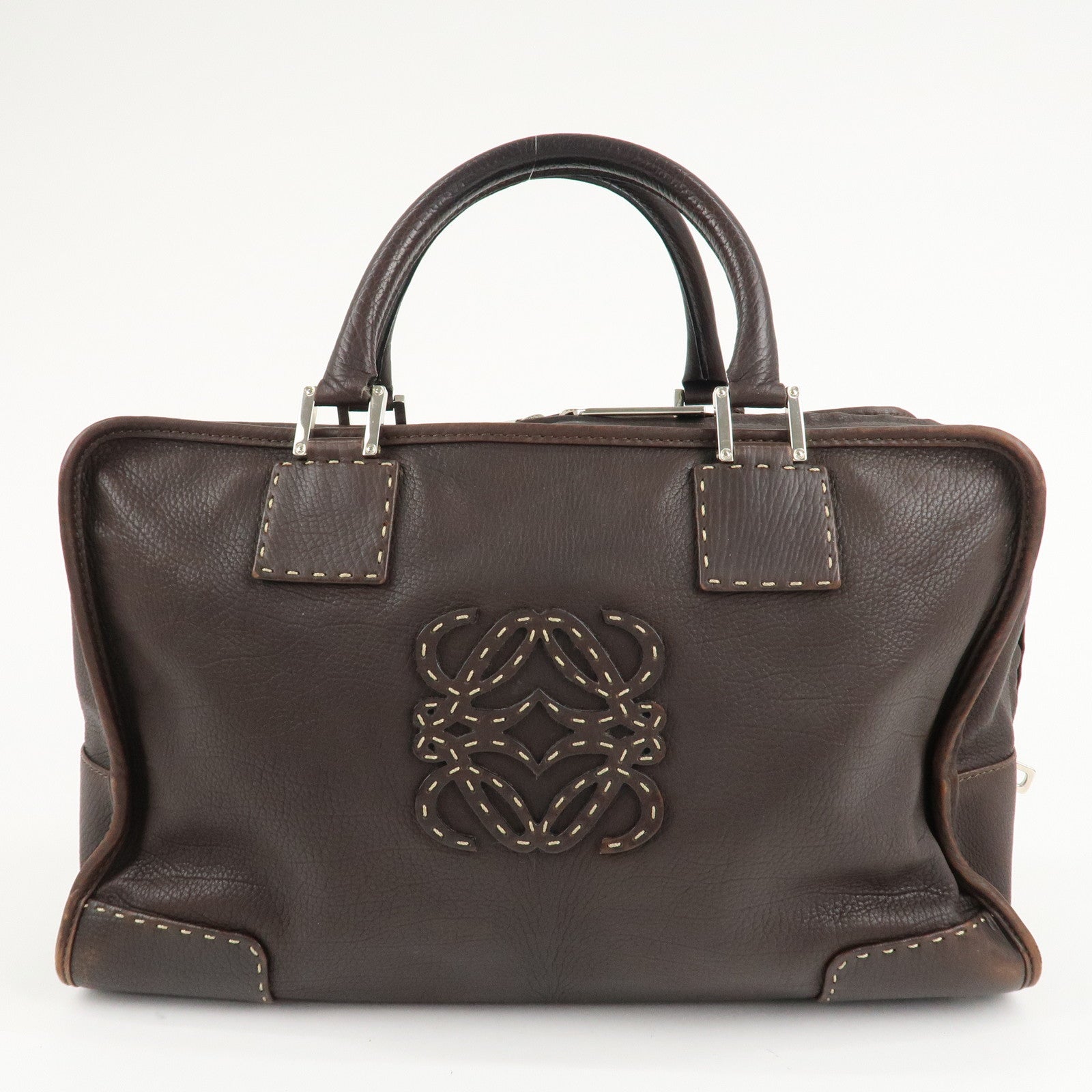 LOEWE Anagram Leather Amazona 35 Brown Hand Bag Boston Bag