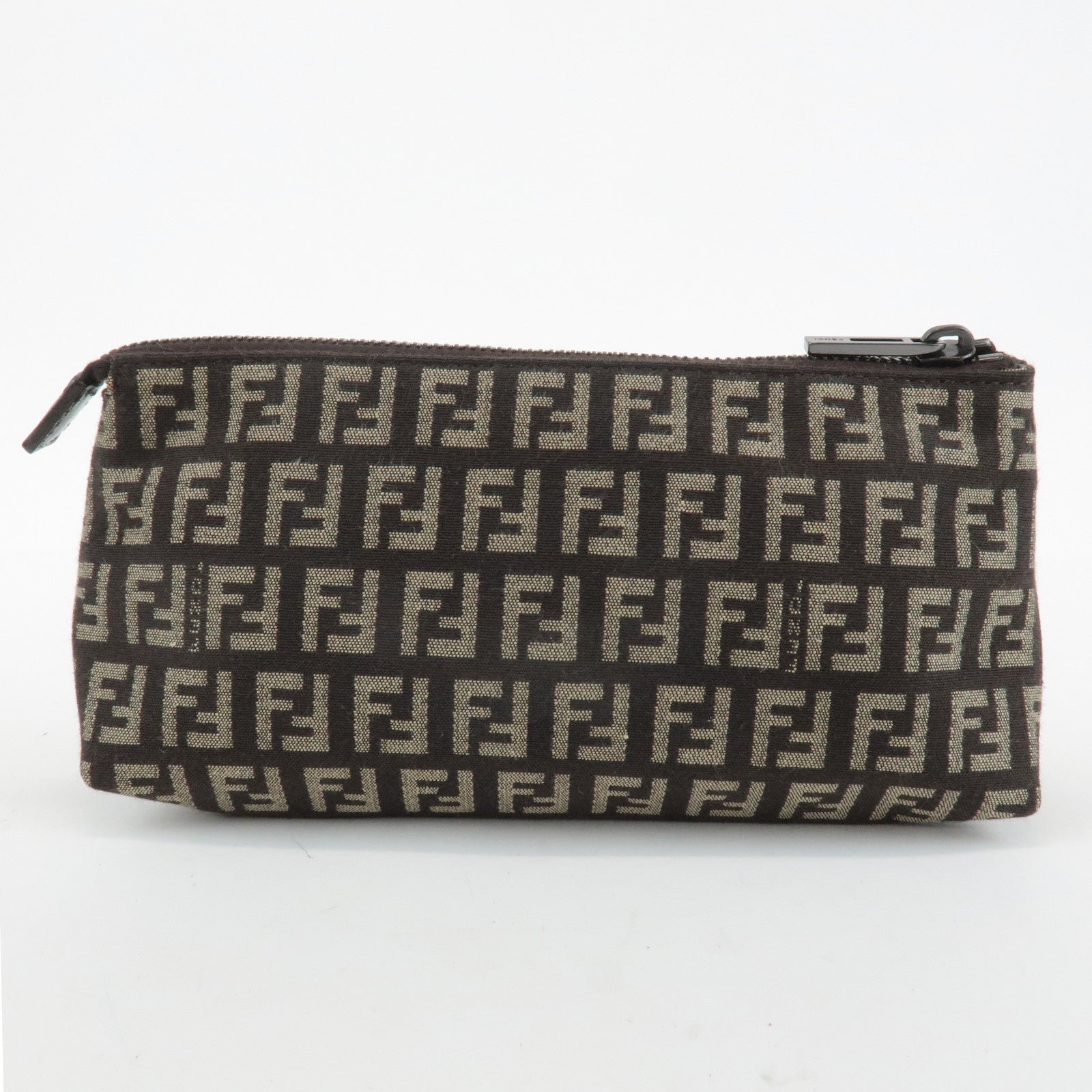 FENDI Zucchino Canvas Leather Pouch Beige Brown 7N0038