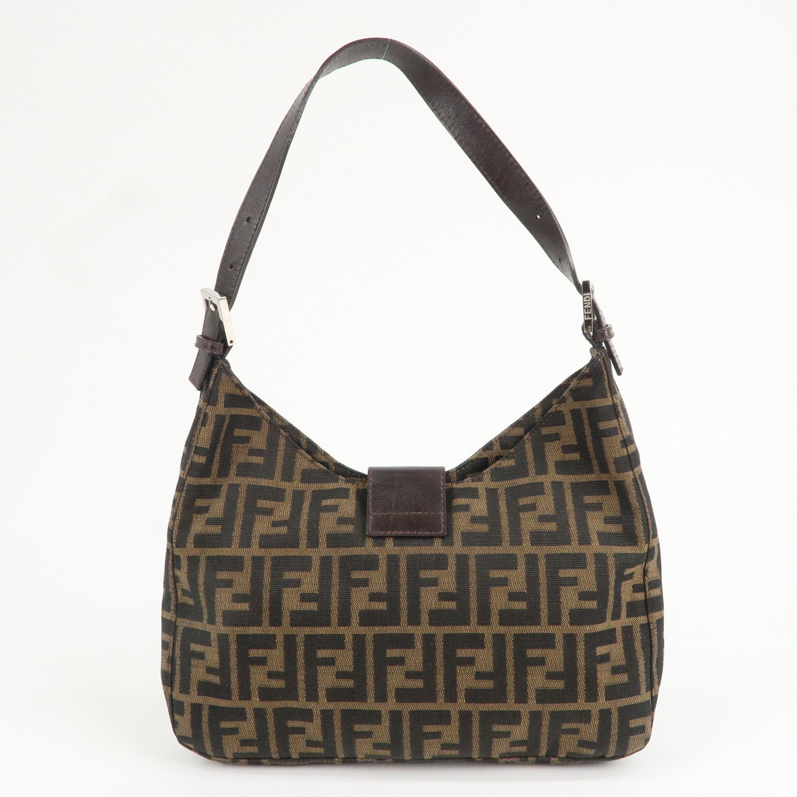 FENDI Zucca Canvas Leather Shoulder Bag Brown Black 26596