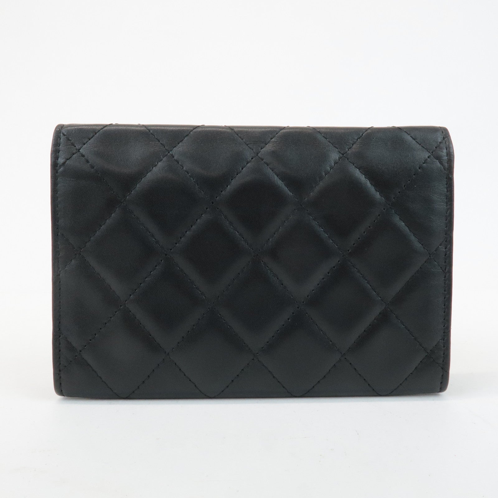 CHANEL Cambon Line COCO Mark Lamb Skin Bifold Wallet A26722 Used