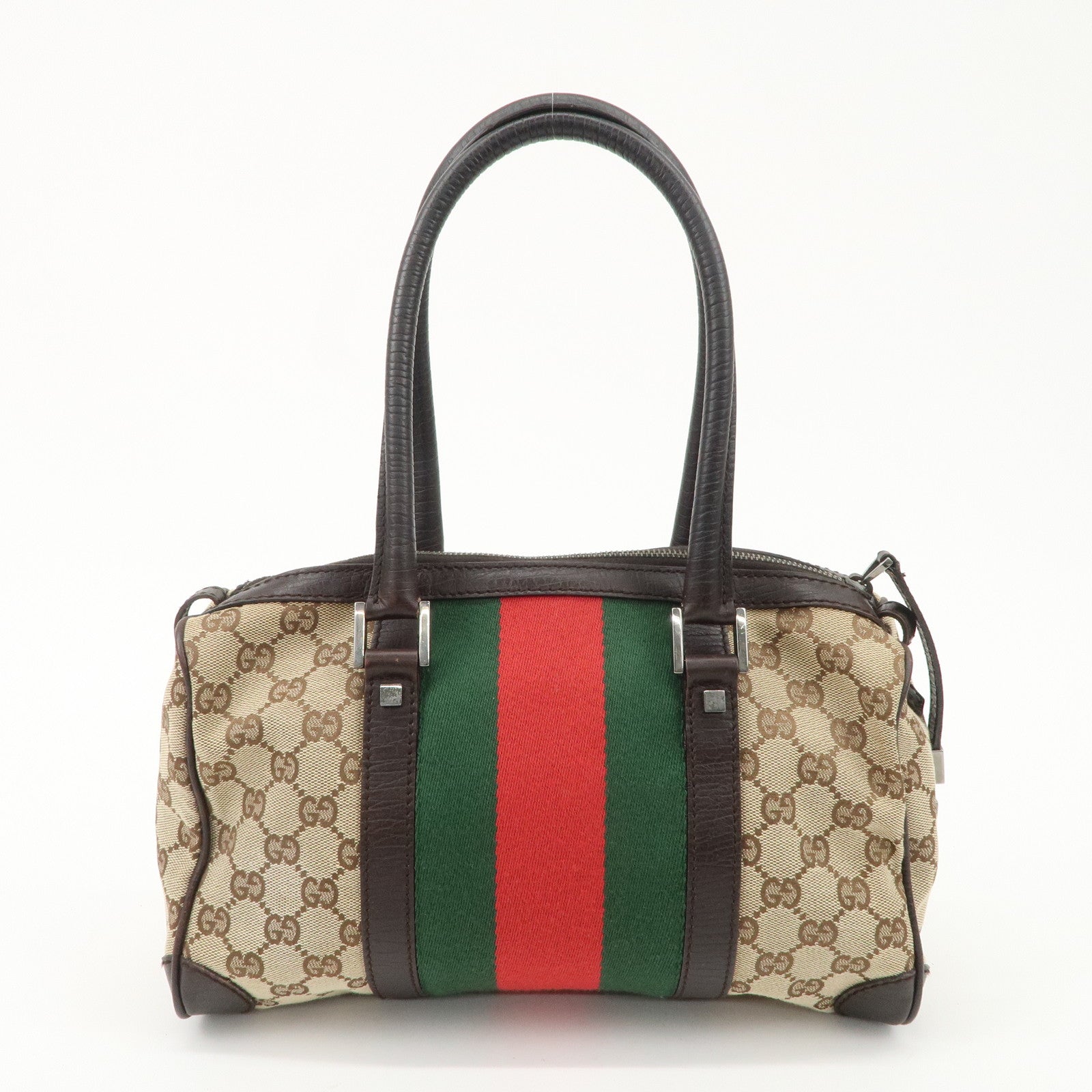 GUCCI GG Canvas Leather Mini Boston Bag Beige Brown 30458