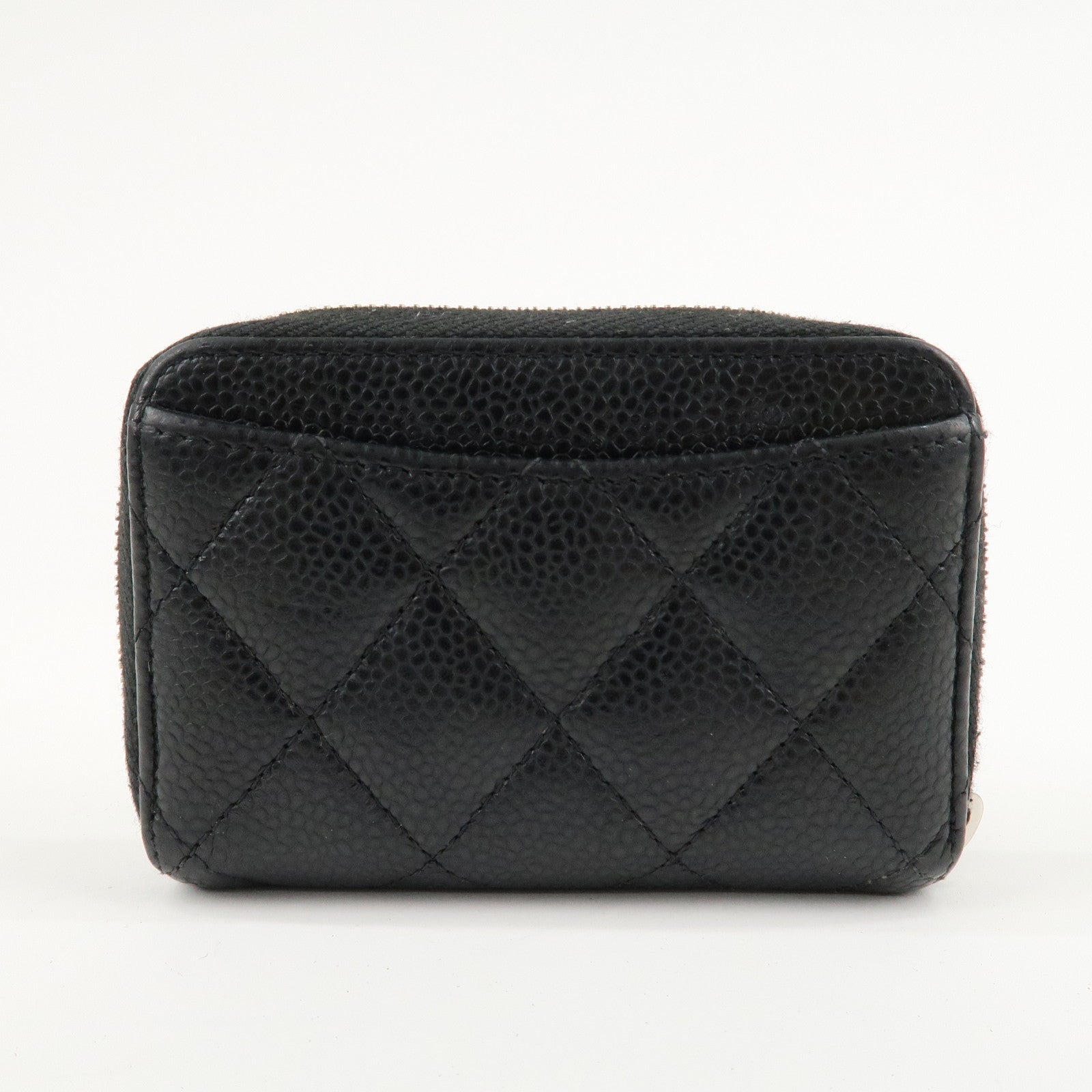 CHANEL Matelasse Caviar Skin Round Zipper Coin Case Black A69271