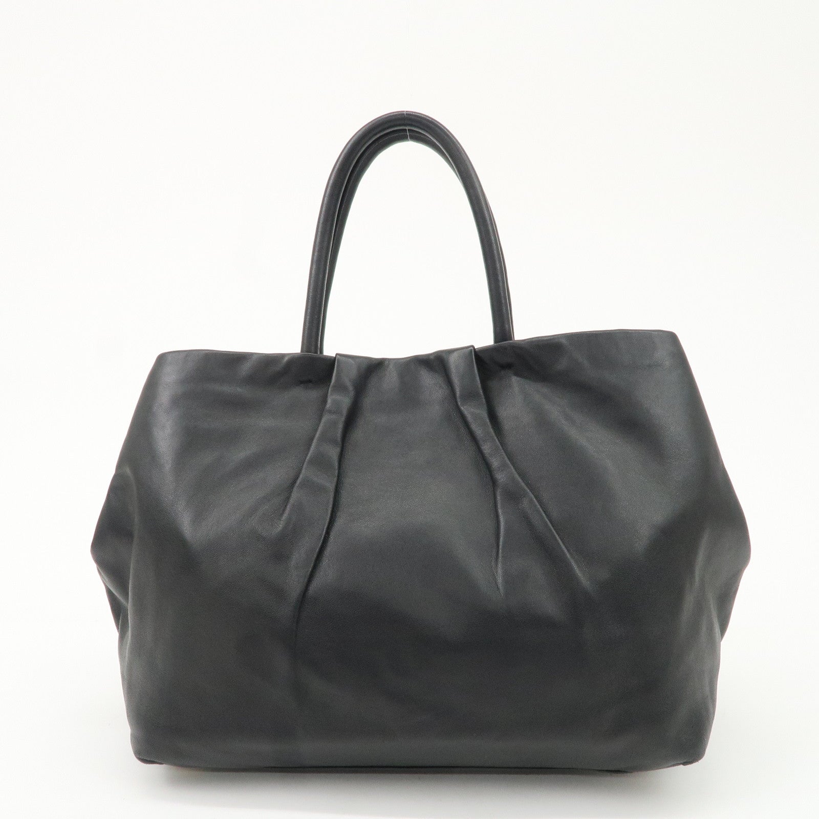 PRADA Leather Ribbon Tote Bag Hand Bag NERO Black BN1601