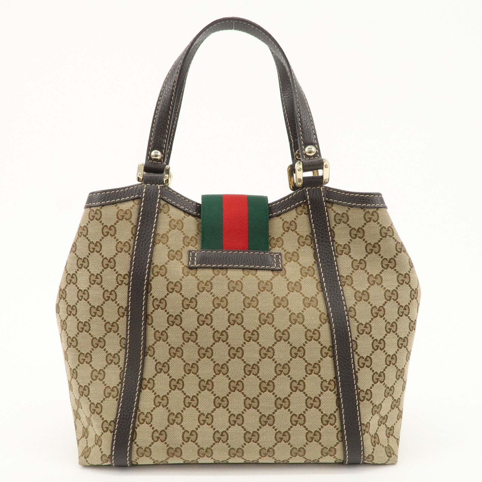 GUCCI Sherry Line GG Canvas Leather Hand Bag Beige Brown 364835