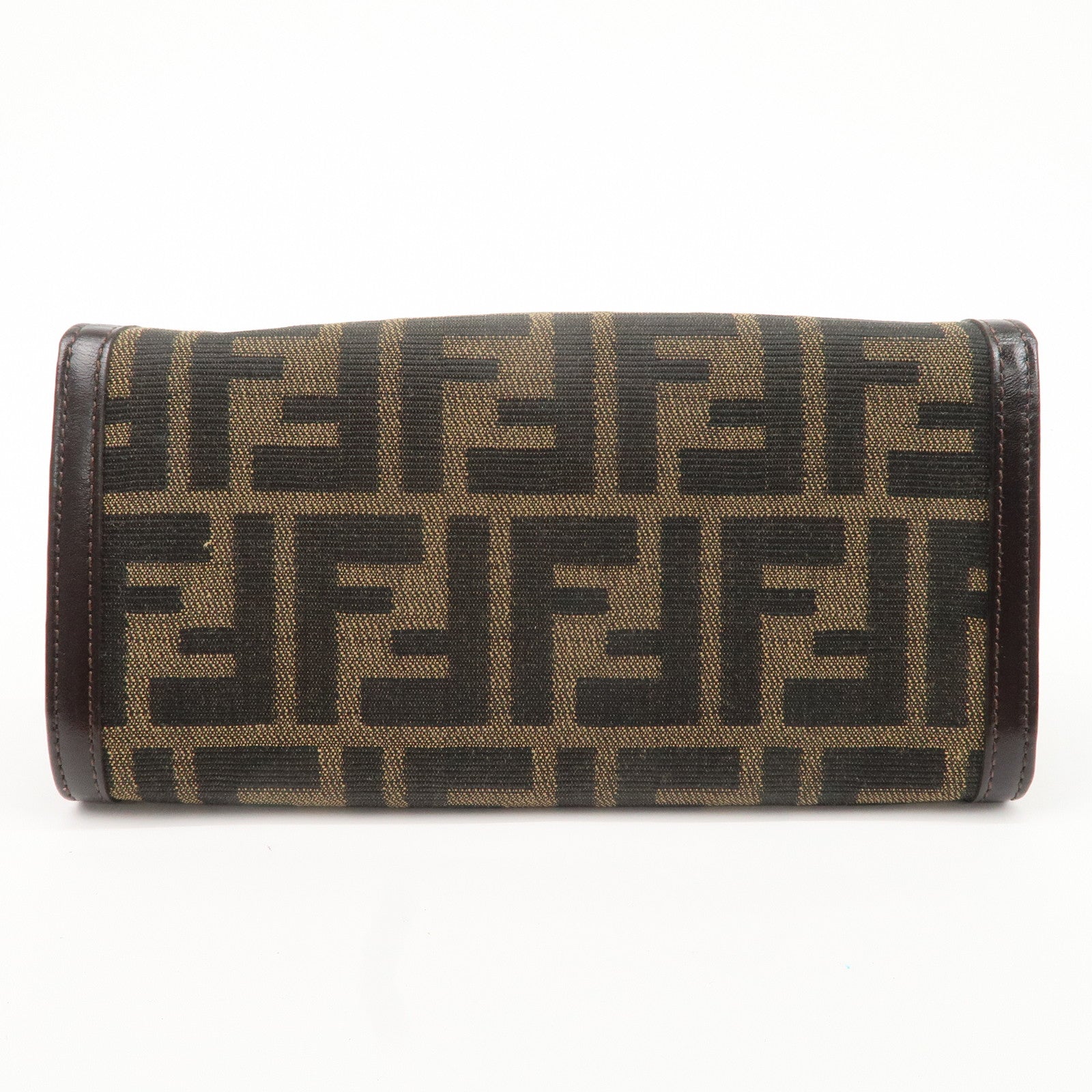 FENDI Zucca Print Canvas Leather Long Wallet Brown 30851