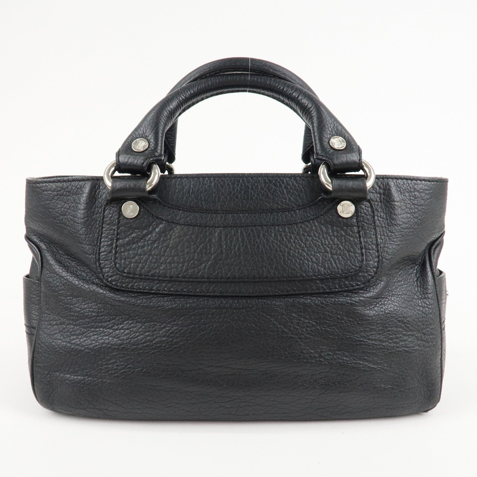 CELINE Leather Boogie Bag Hand Bag Silver Hard Ware Black