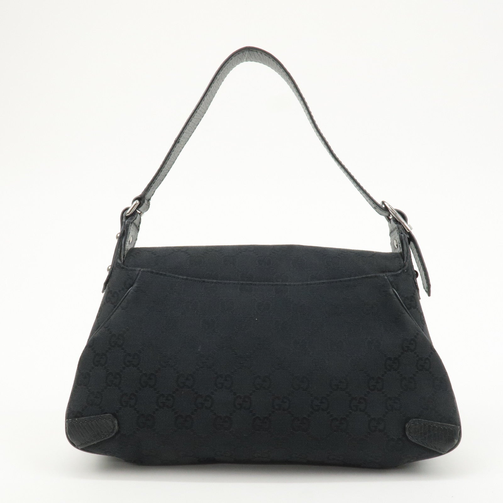 GUCCI Horsebit GG Canvas Leather Shoulder Bag Black 114915