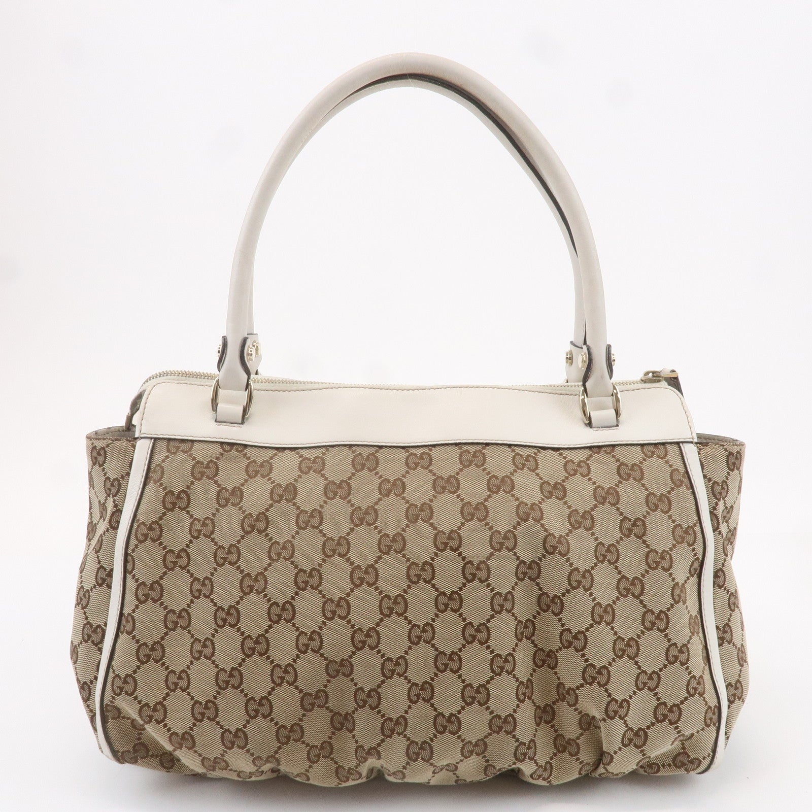 GUCCI Abbey GG Canvas Leather Tote Bag Beige Ivory 189831