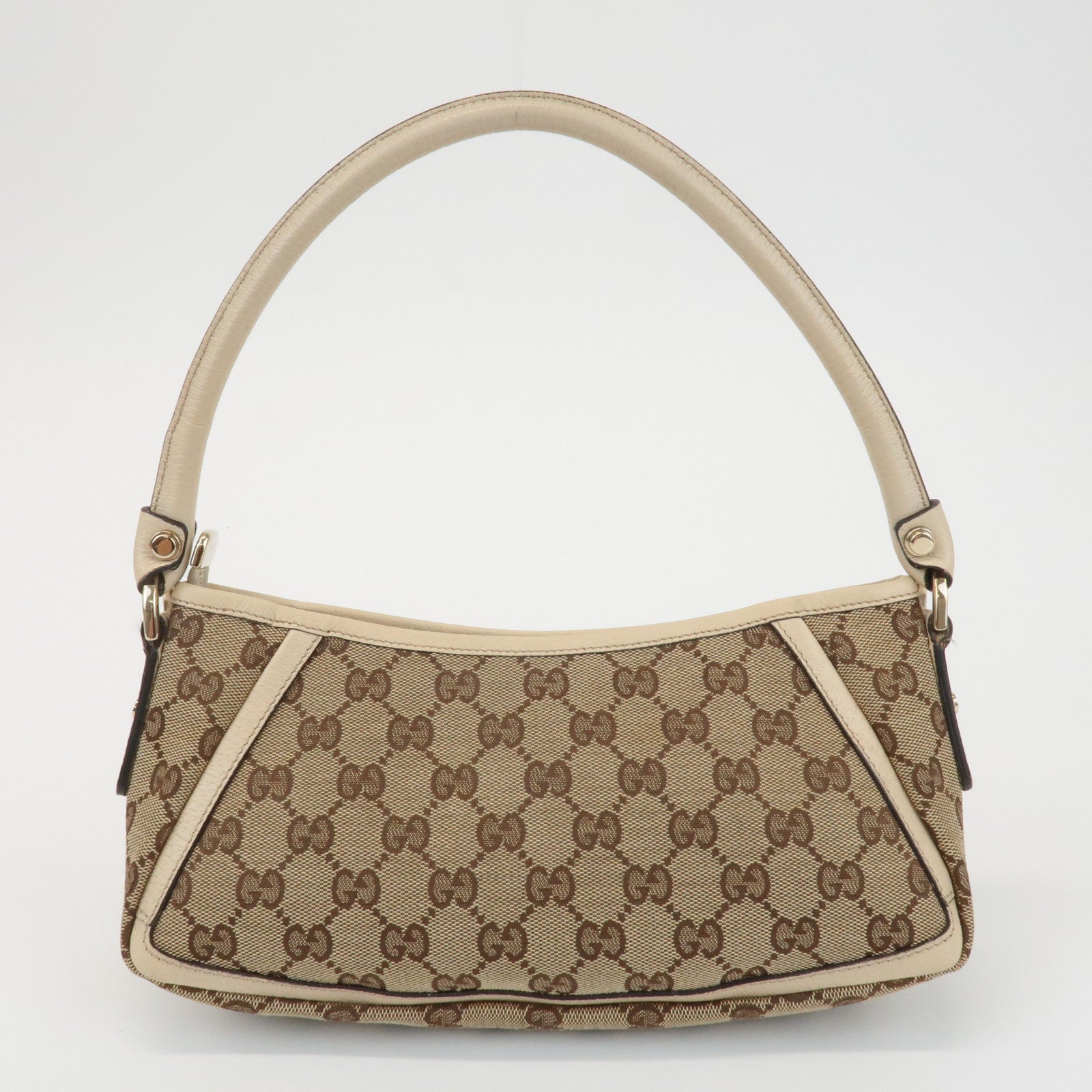 GUCCI Abbey GG Canvas Leather Shoulder Bag Beige Ivory 130939