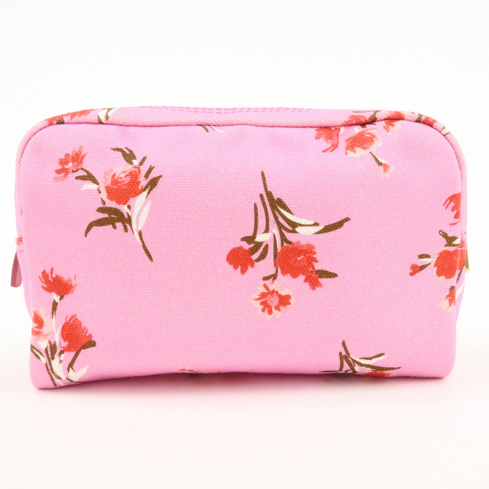 PRADA Canapa Canvas Leather Cosmetic Pouch Flower 1NA021 Pink