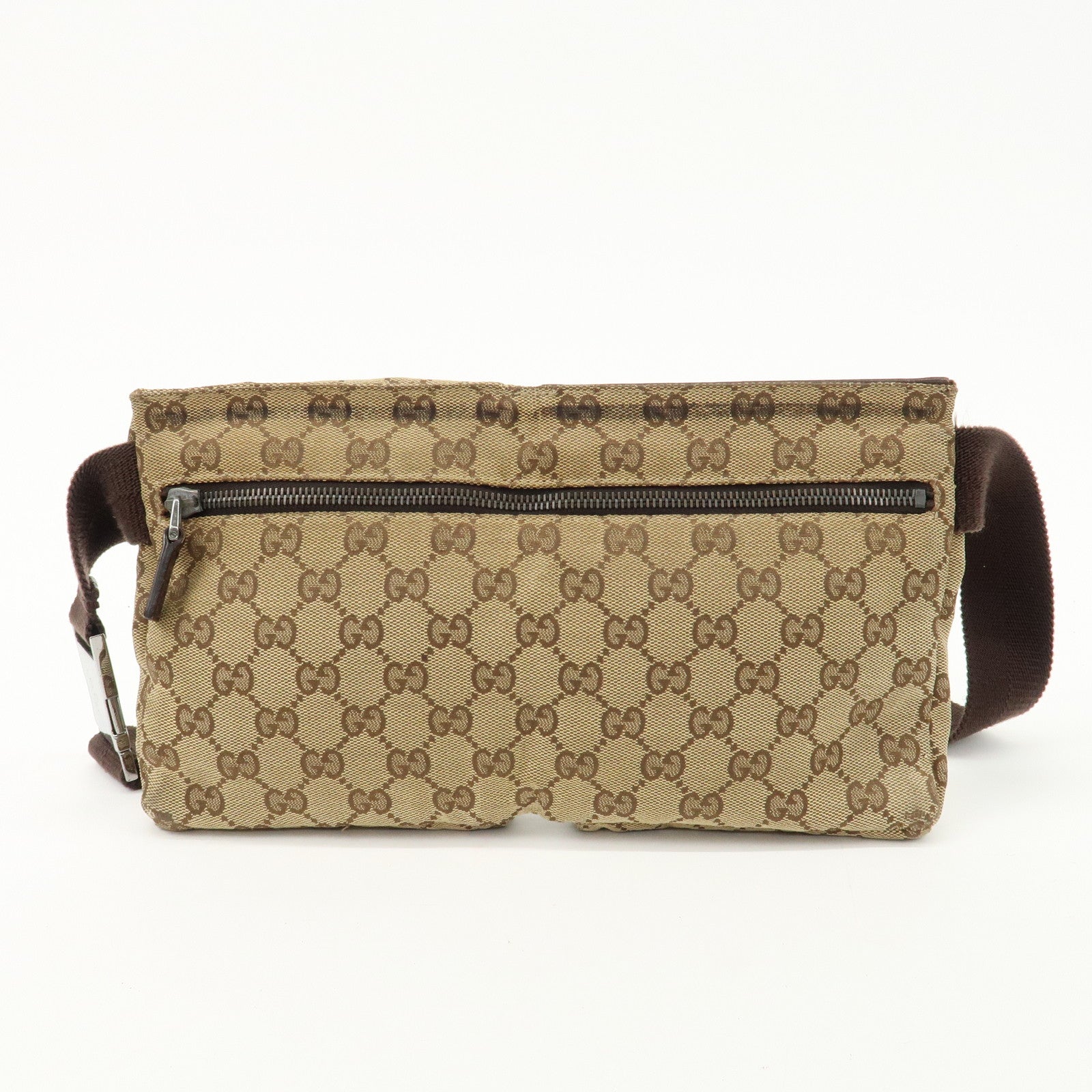 GUCCI GG Canvas Leather Waist Bag Crossbody Bag Beige Brown 28566