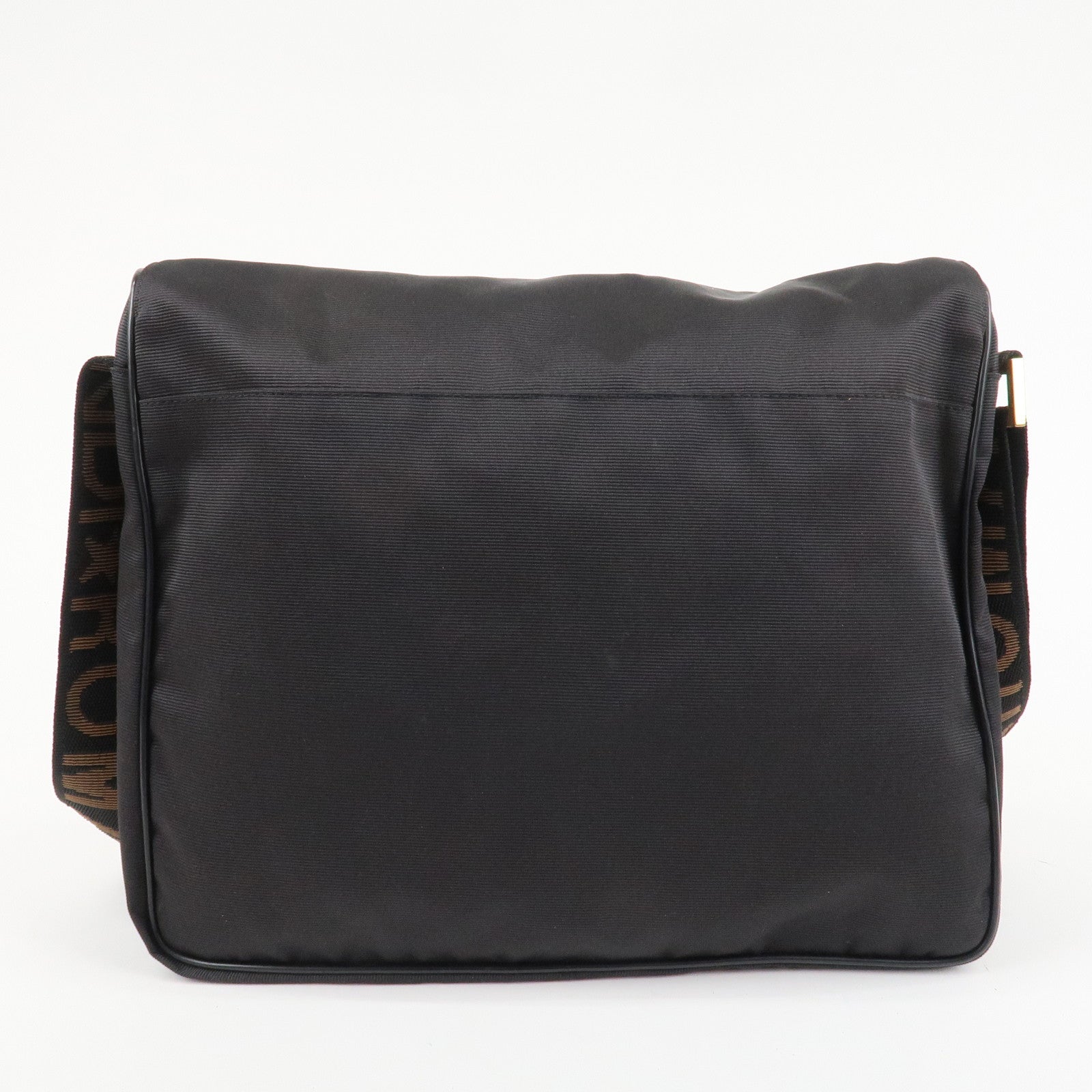 FENDI Nylon Canvas Leather Shoulder Bag Hand Bag Black Brown Used