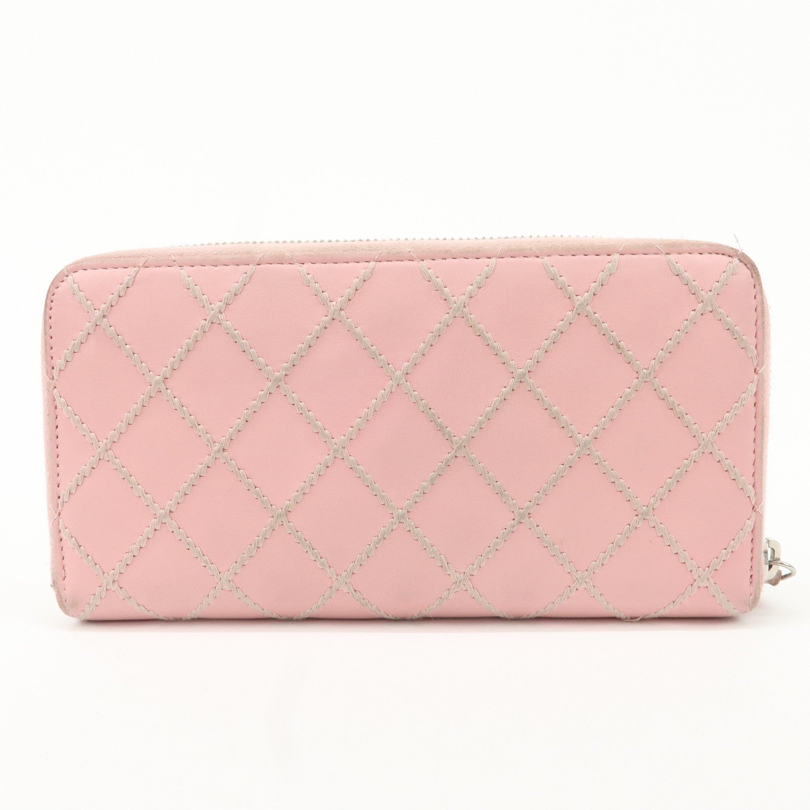 CHANEL Wild Stitch Lamb Skin Round Zipper Long Wallet A80143