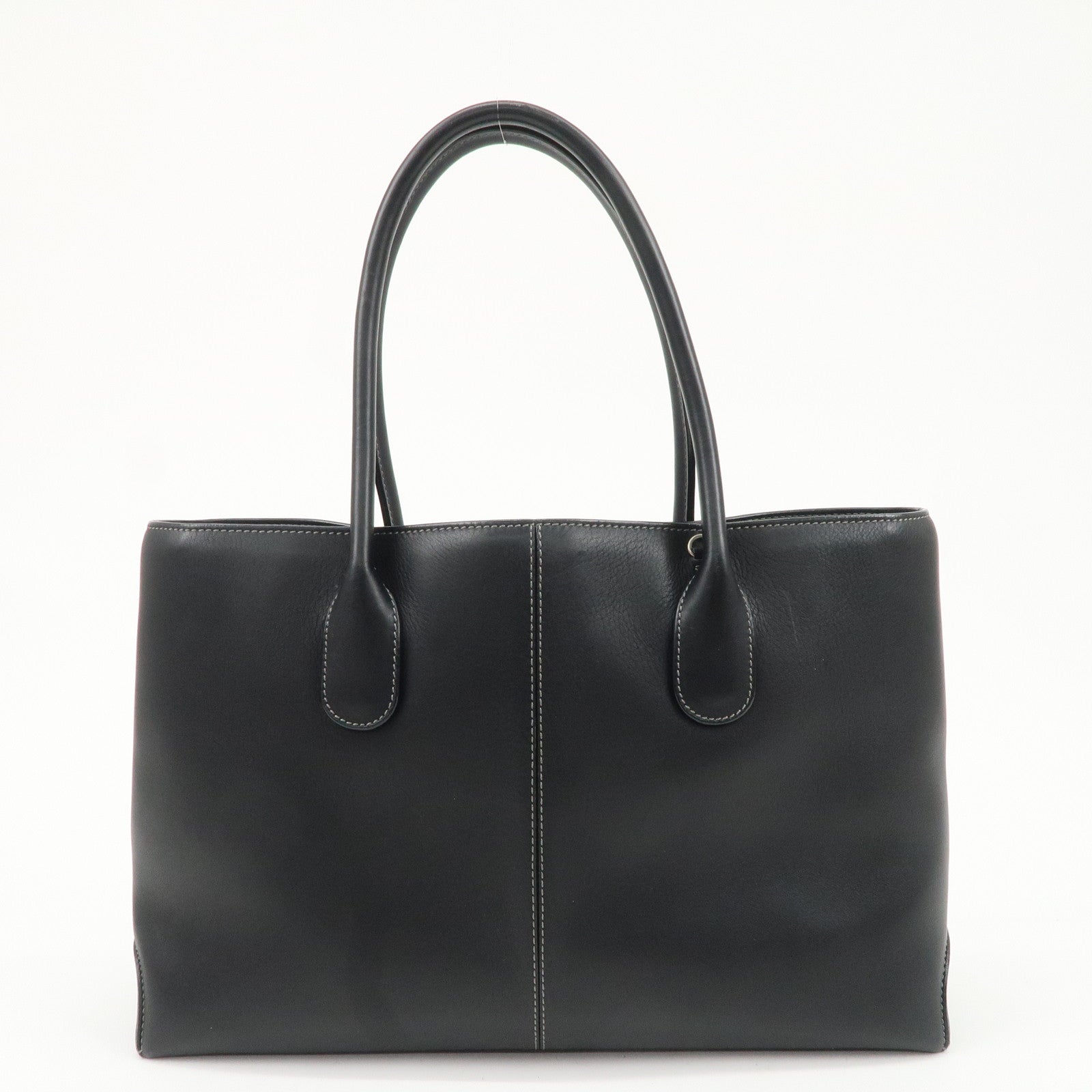 TOD'S Leather Tote Bag Shoulder Bag Hand Bag Black