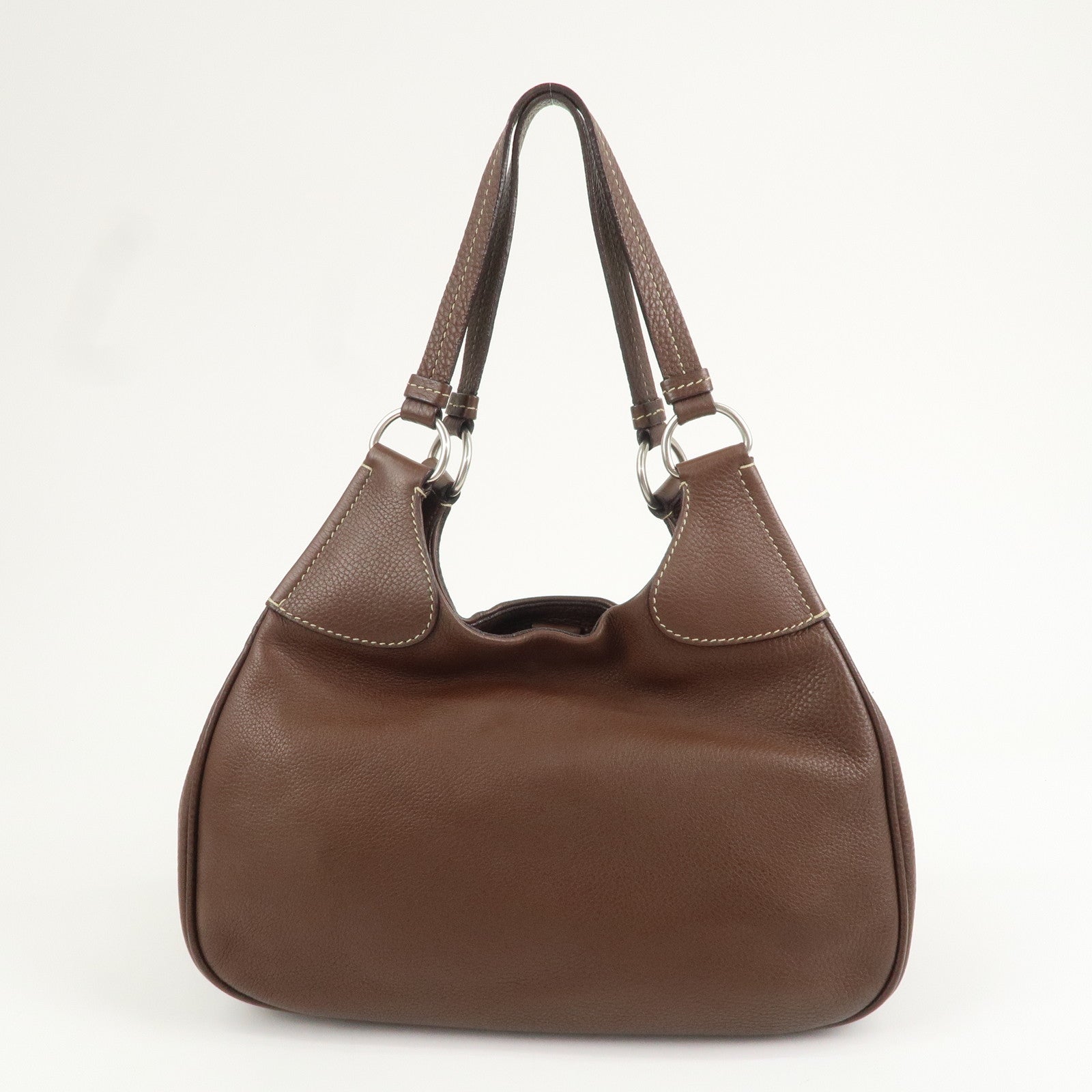 PRADA Logo Leather Shoulder Bag Hand Bag Brown