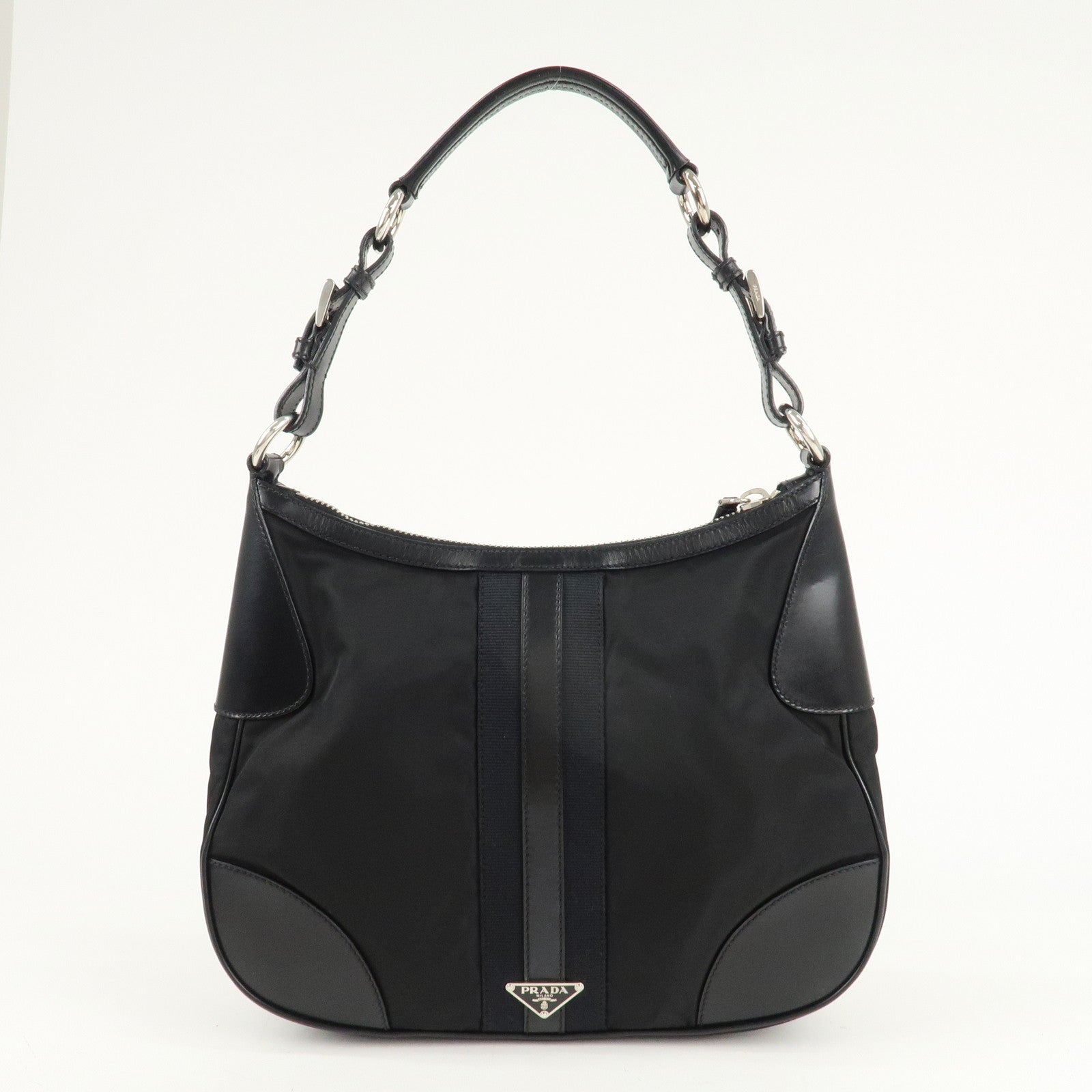 PRADA Nylon Leather Shoulder Bag Black BR2604