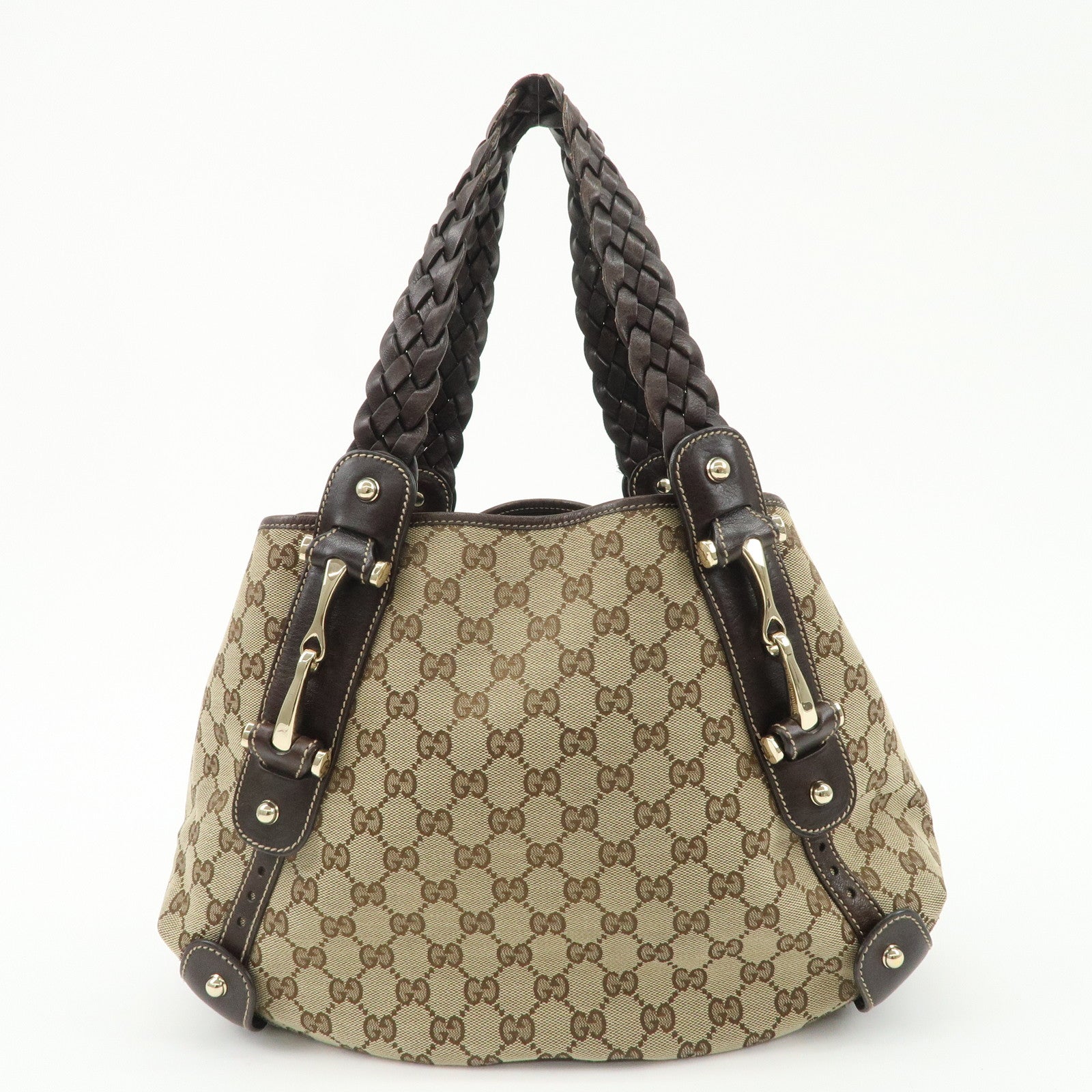 GUCCI Horsebit GG Canvas Leather Tote Bag Beige Brown 162900