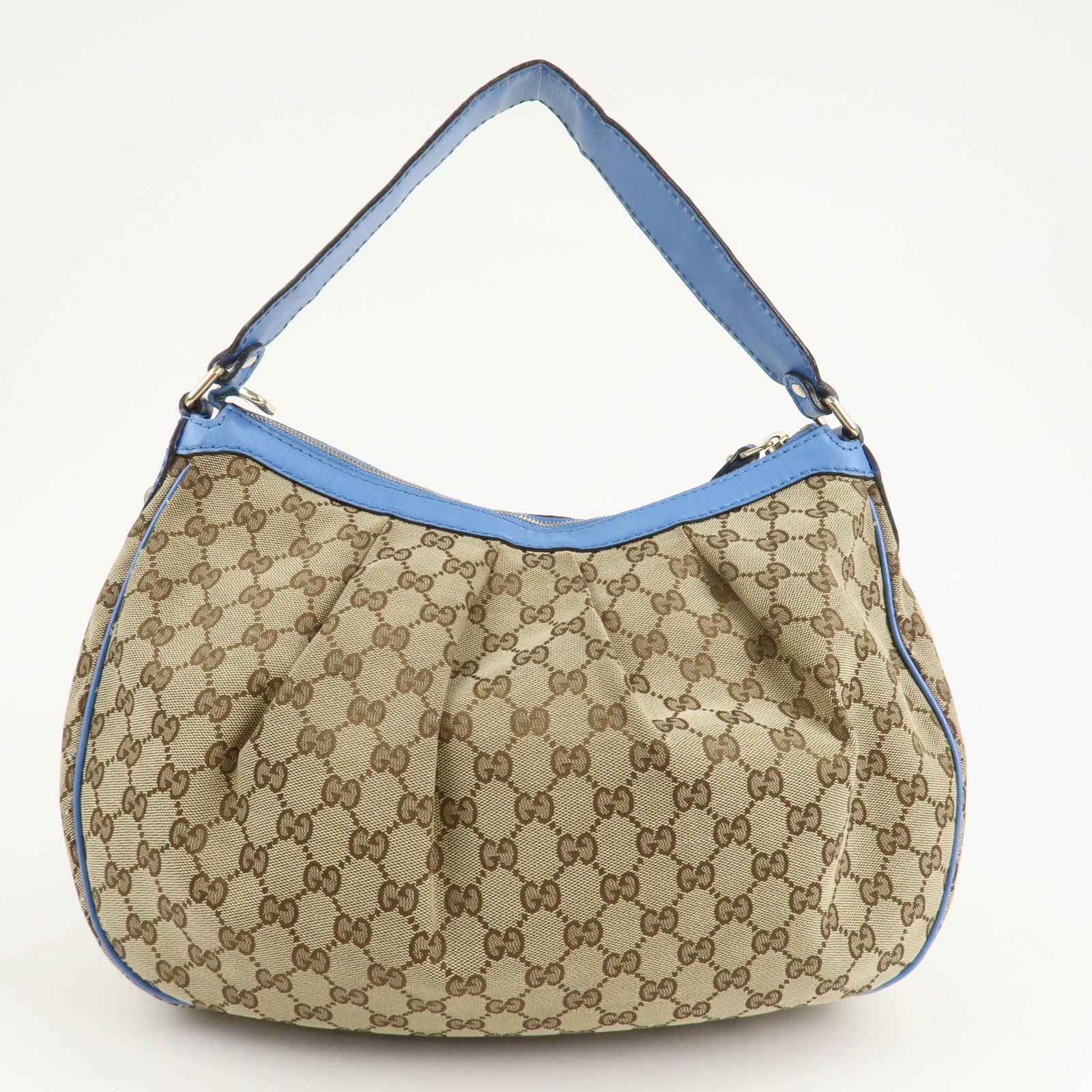 Gucci Sukey GG Canvas Leather Shoulder Bag Beige Light Blue 232955