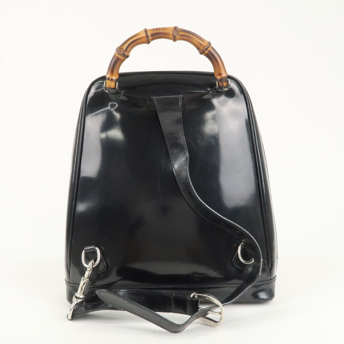 GUCCI Bamboo Patent Leather Canvas Backpack Black 003.2058