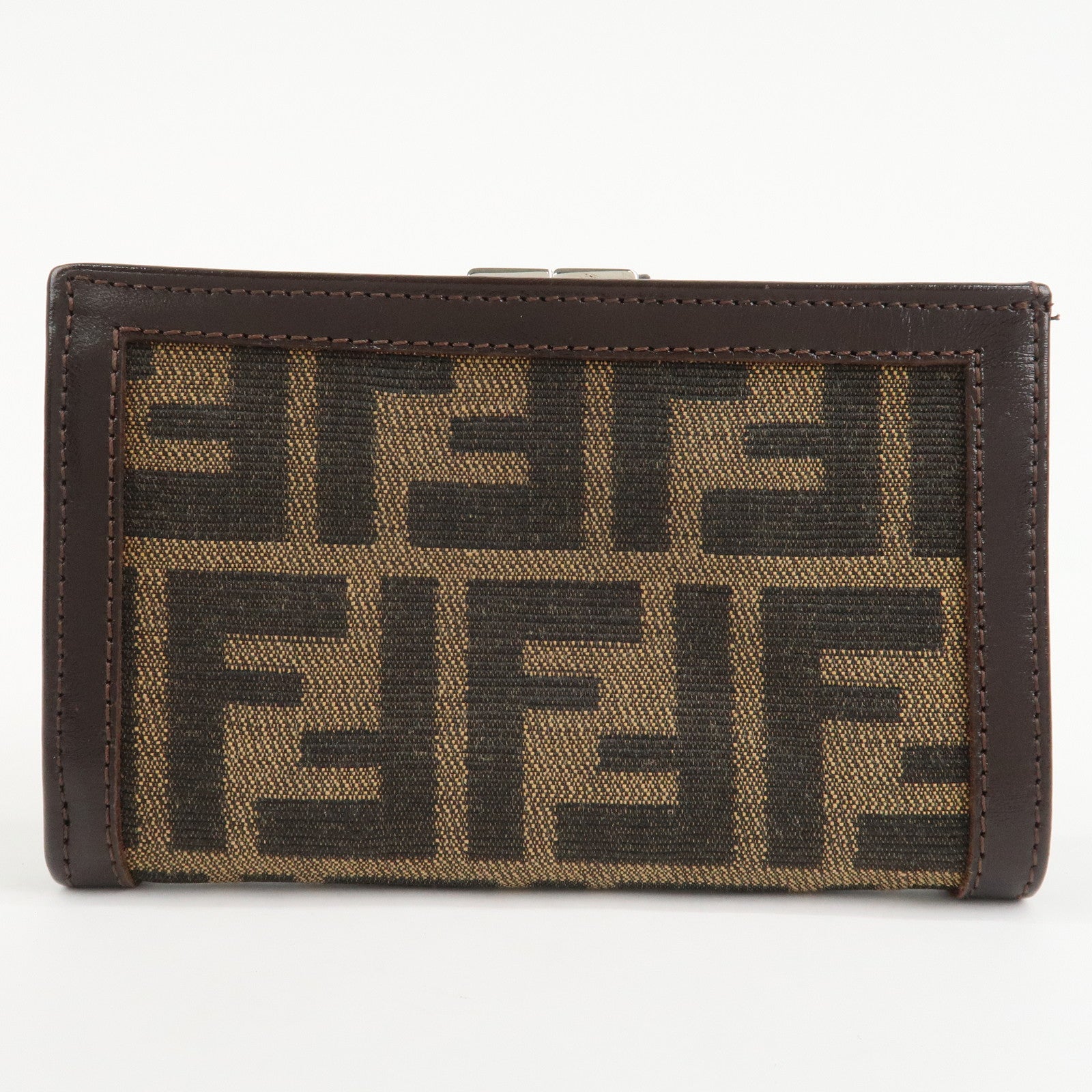 FENDI Zucca Canvas Leather Bifold Wallet Brown Black 1692