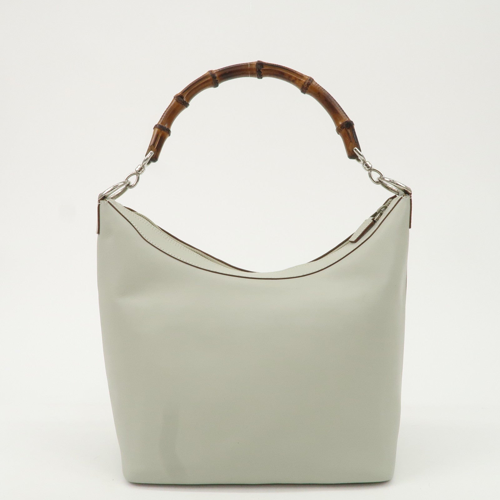 GUCCI Bamboo Leather Shoulder Bag Light Gray 000.8531