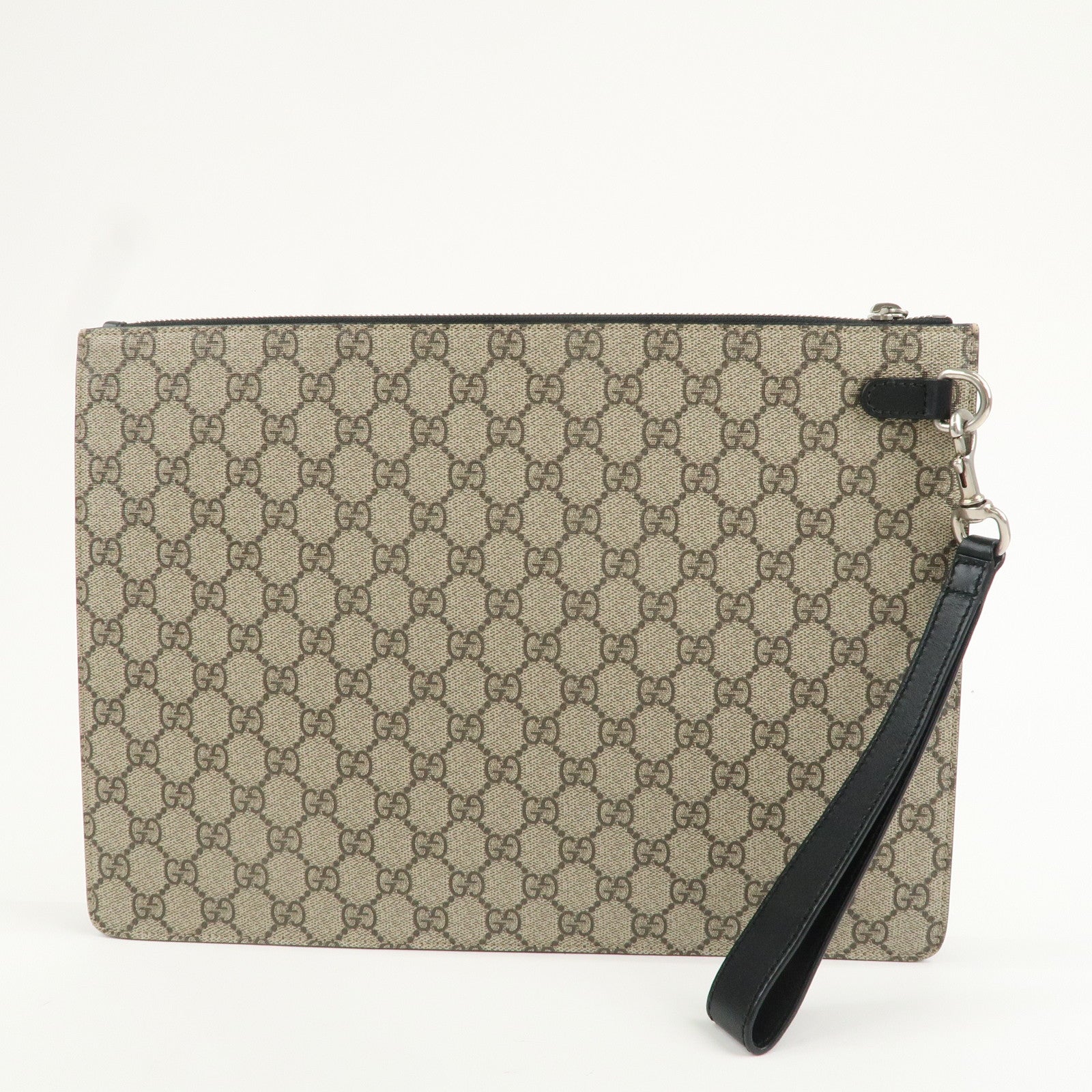 GUCCI Sherry GG Supreme Leather Clutch Bag Beige Black 433665