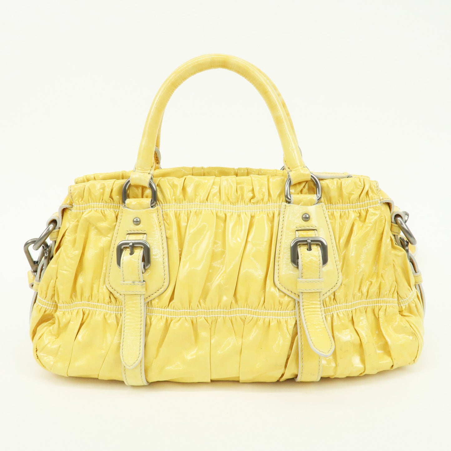 PRADA Patent Leather Gather 2Way Bag Shoulder Hand Bag Yellow